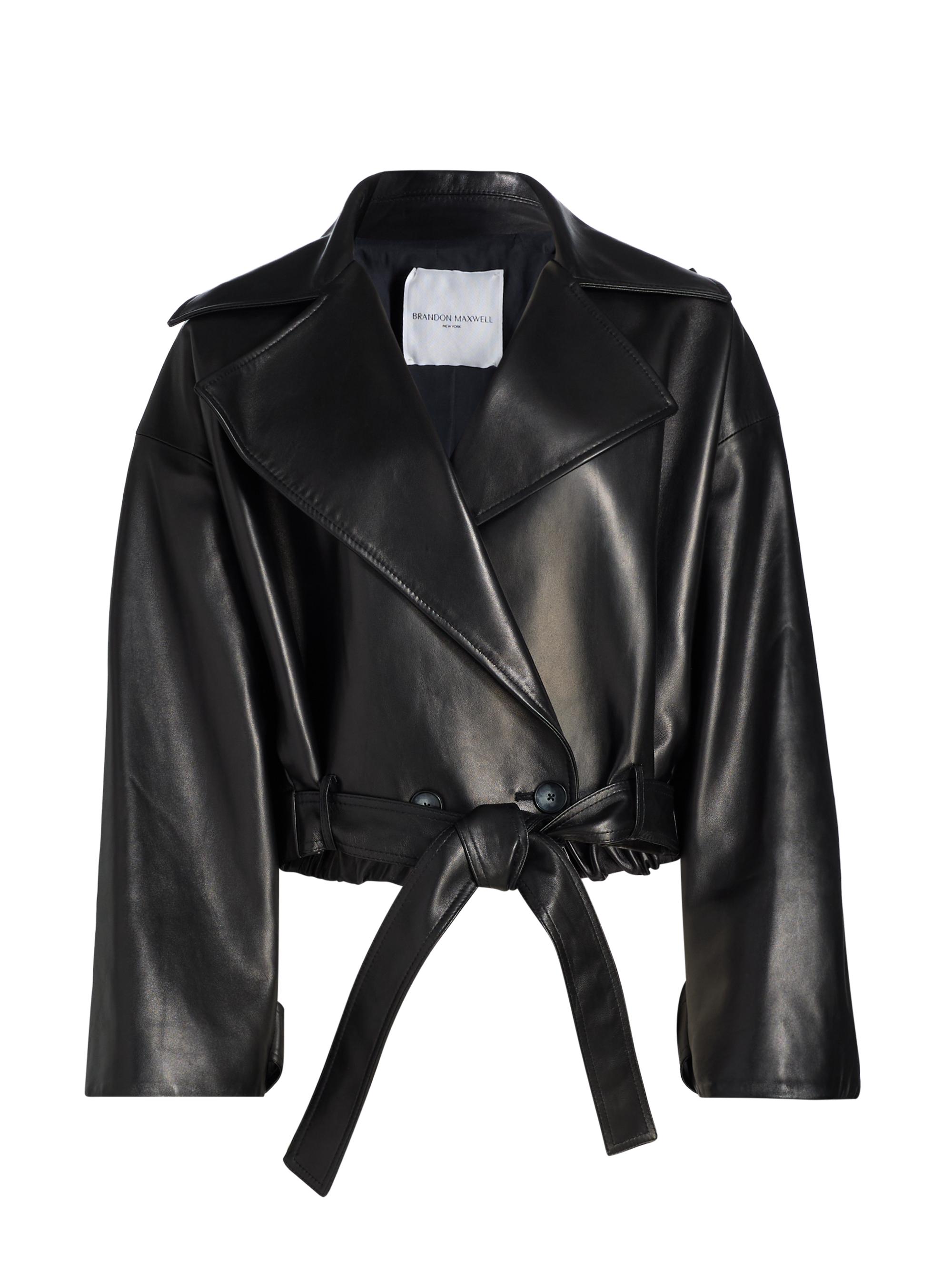 Brandon Maxwell Women's The Collins Cropped Leather Trench Coat - Black
