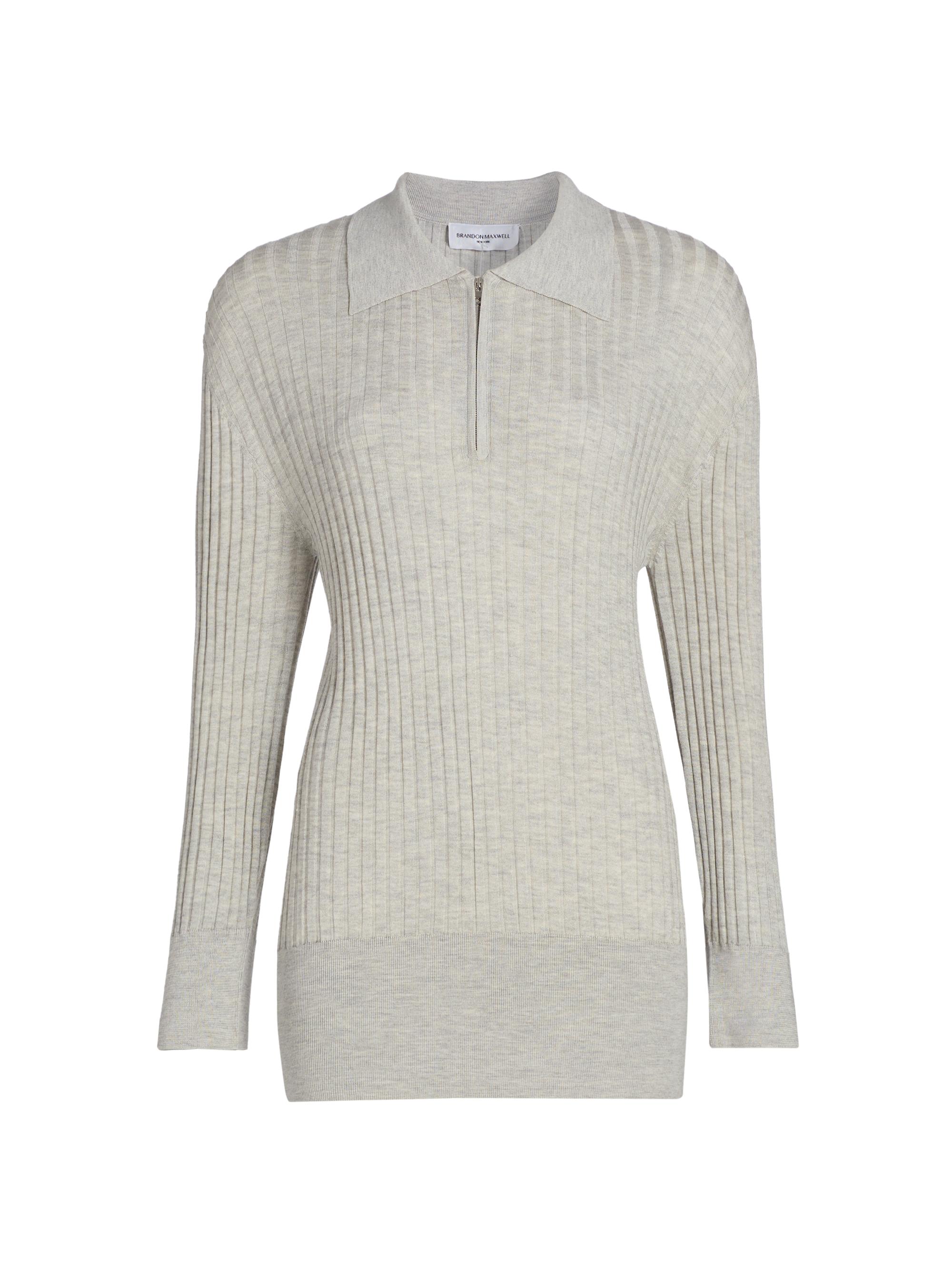Brandon Maxwell Women's The Sabine Silk-Cashmere Polo Top - Light Heather Grey