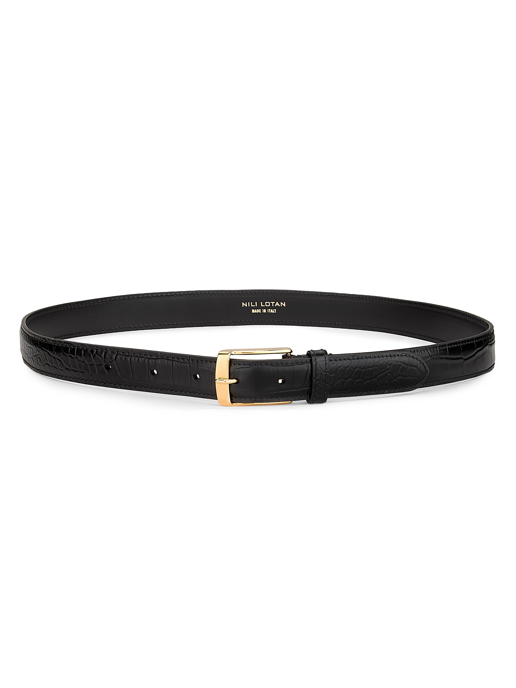 Nili Lotan Women's Dana Croc-Embossed Leather Belt - Black Gold | Thumbnail 3