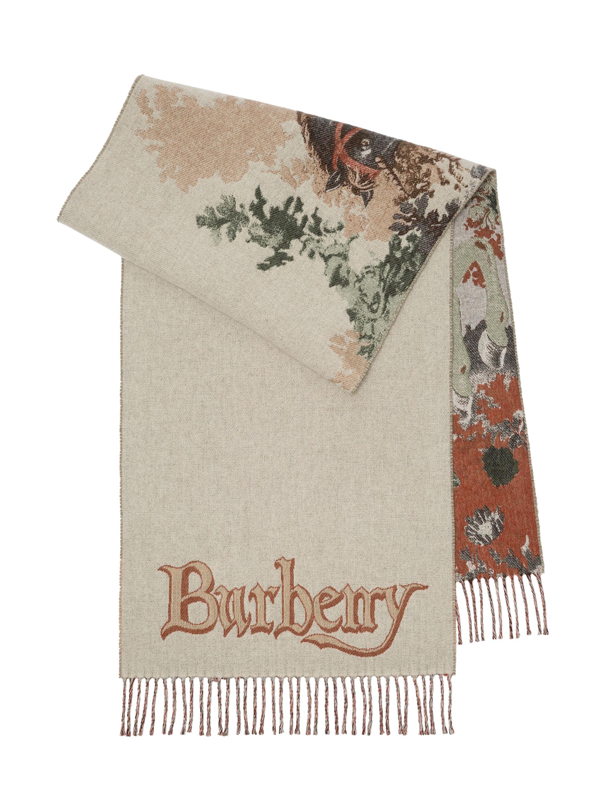 Burberry Women's Logo Tapestry Cashmere Scarf - Ceramic White