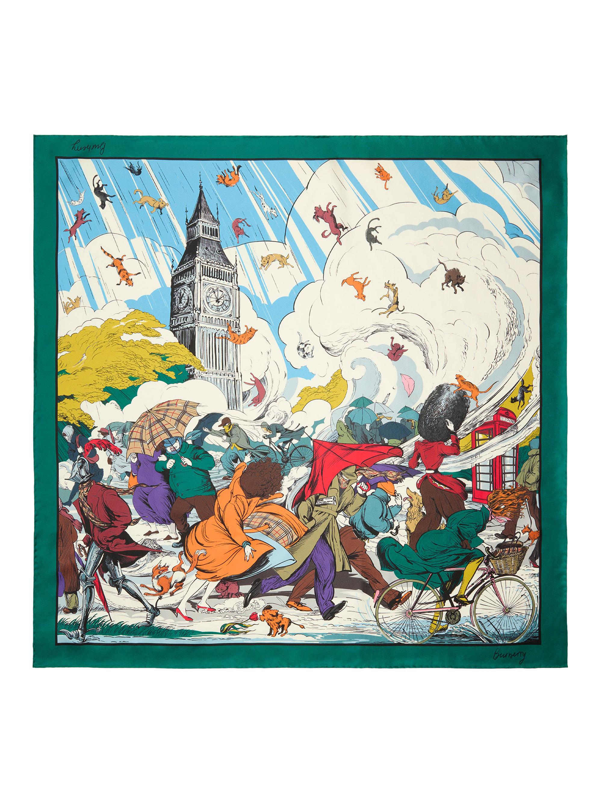 Burberry Women's Cats & Dogs Silk Square Scarf - Kew Green