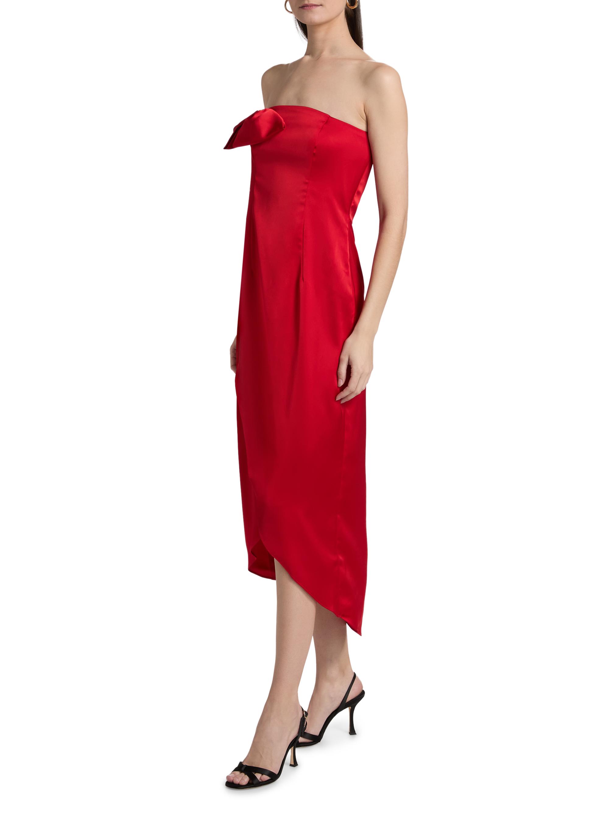 strapless open back dress Bright Red Silk Duchess Satin Fabric by The Yard main image 0