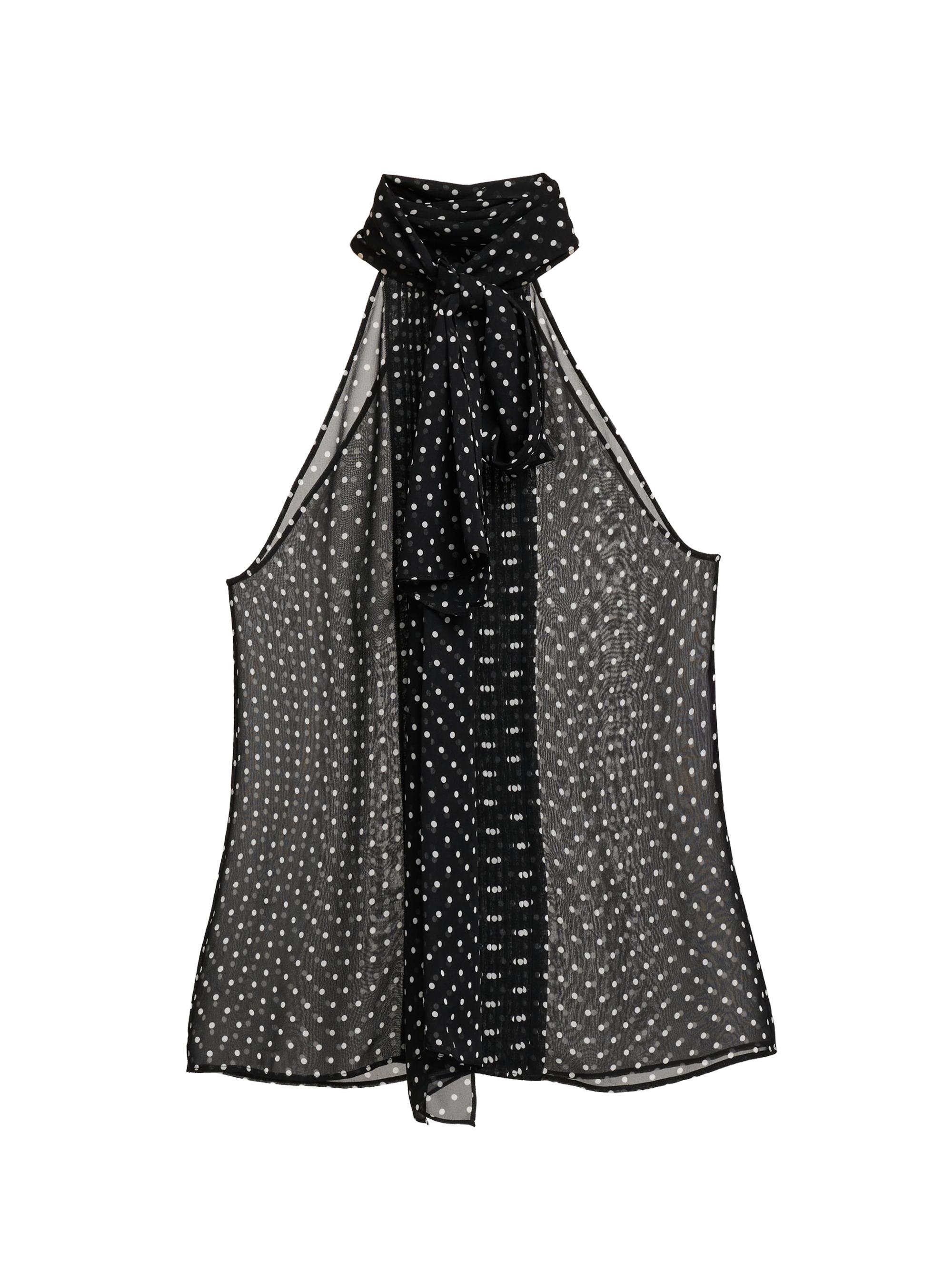 TOM FORD Women's Polka Dot Tieneck Sleeveless Silk Top - Black Off White