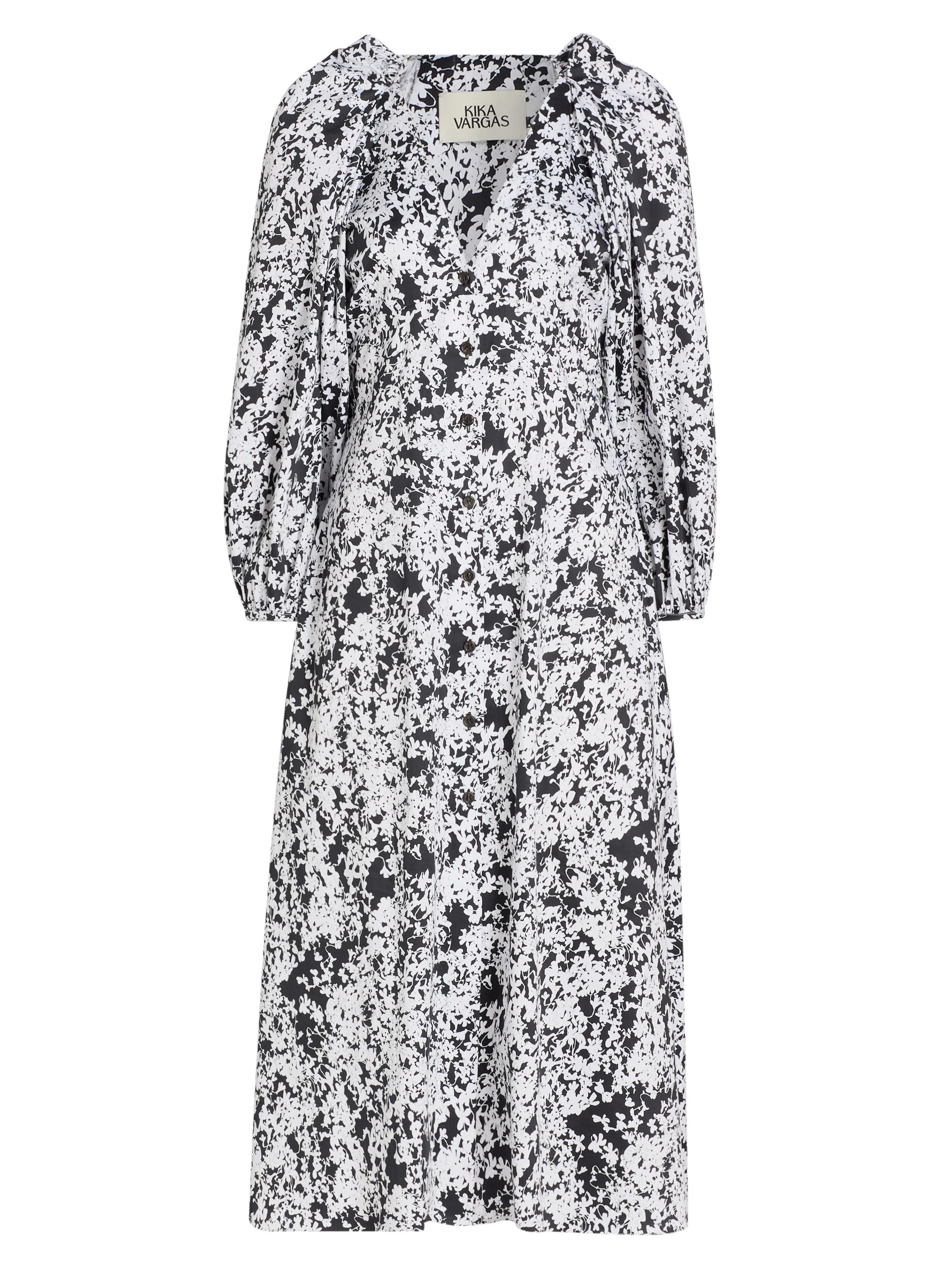 Kika Vargas Women's Calli Floral Stretch-Cotton V-Neck Midi-Dress - White