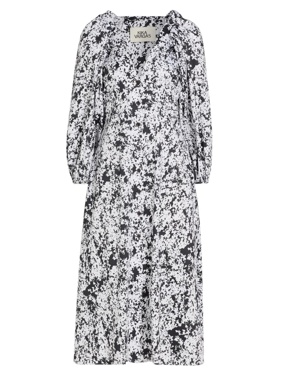 Kika Vargas Women's Calli Floral Stretch-cotton V-neck Midi-dress In White