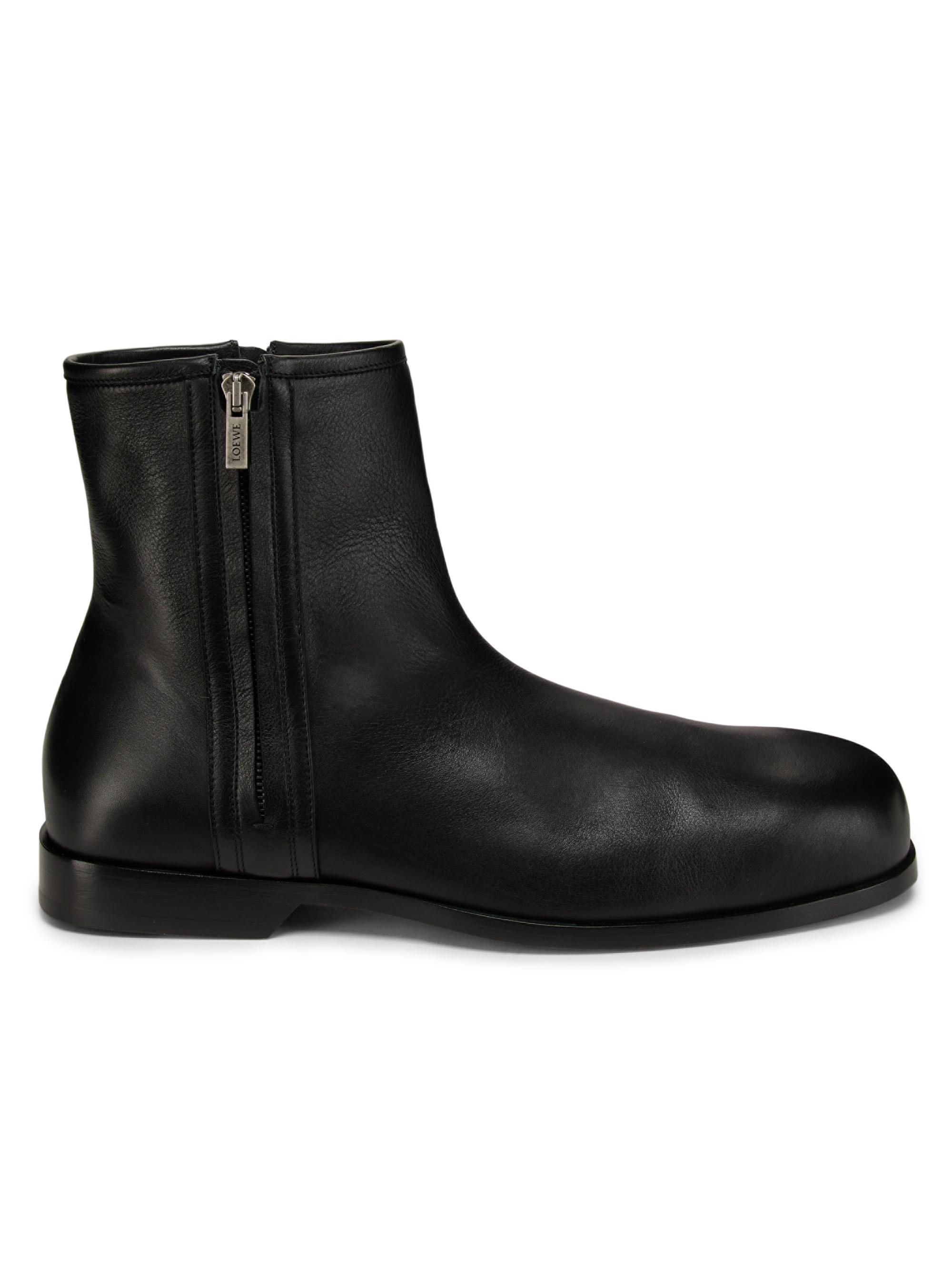LOEWE Men's Zip Leather Booties - Black