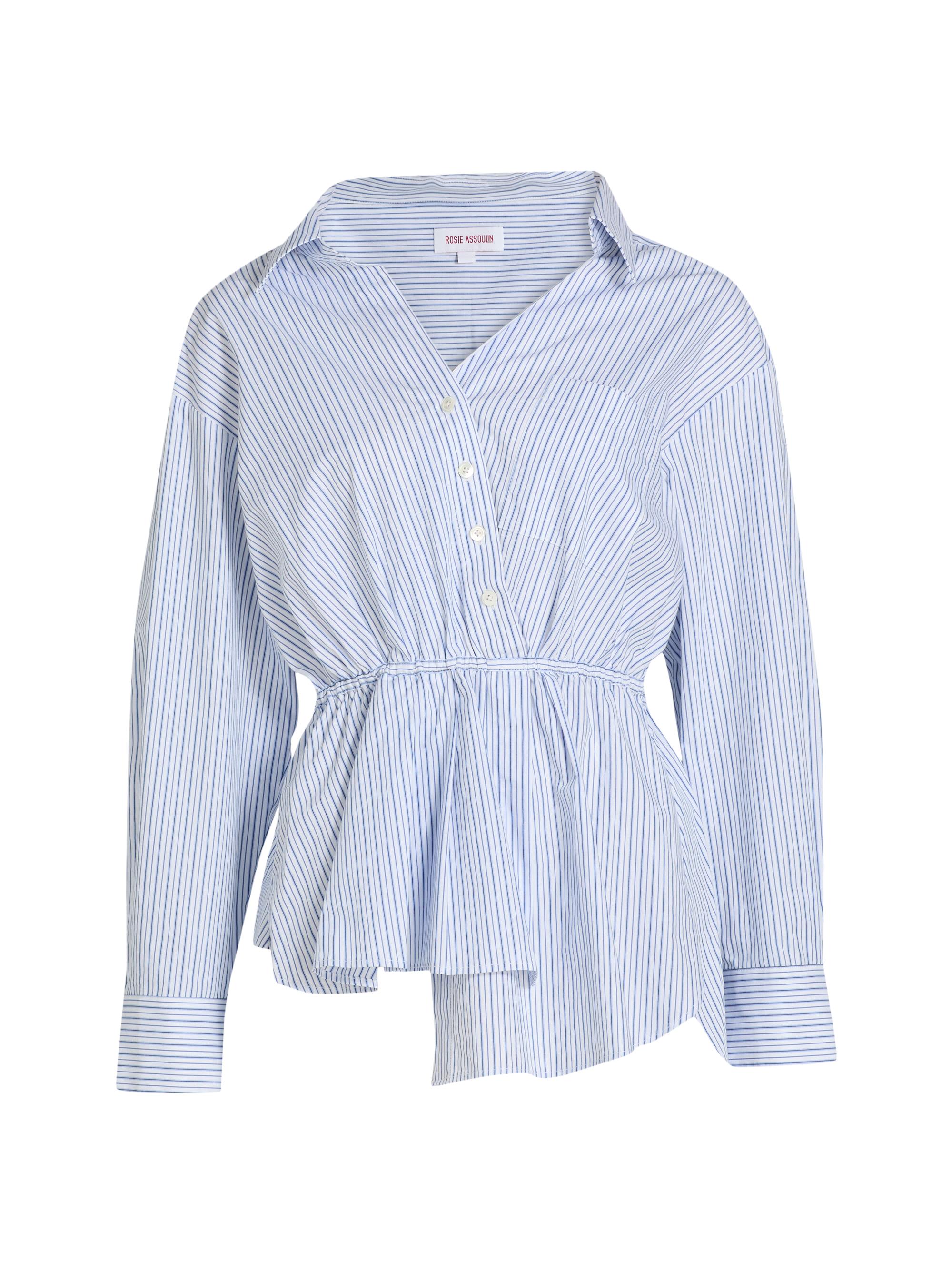 Rosie Assoulin Women's Falling Off The Shoulder Poplin Shirt - Blue Stripe