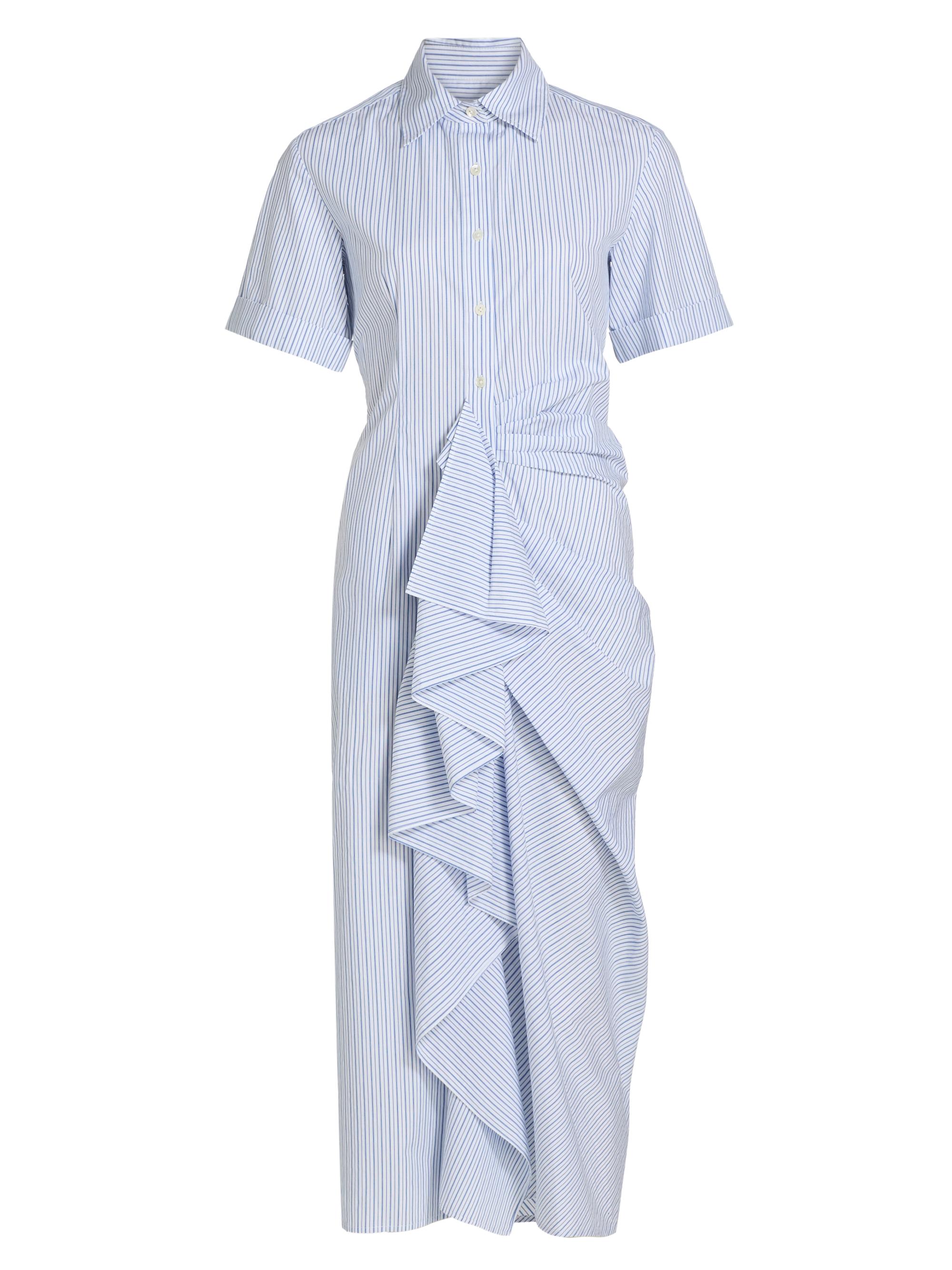 Rosie Assoulin Women's Gathered Ruffle Cotton Poplin Shirtdress - Blue Stripe