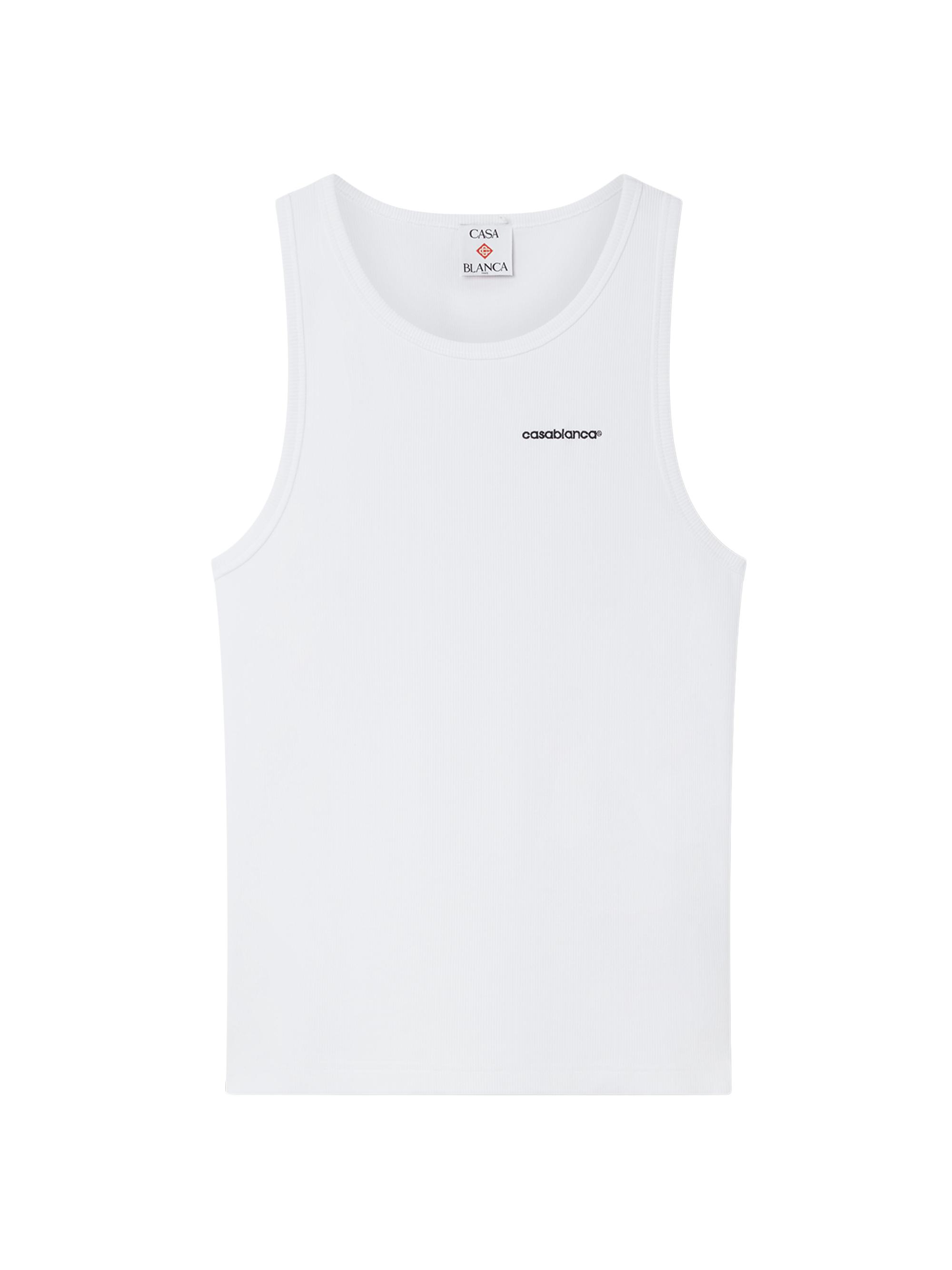 Casablanca Men's Logo Rib-Knit Stretch-Cotton Tank - White