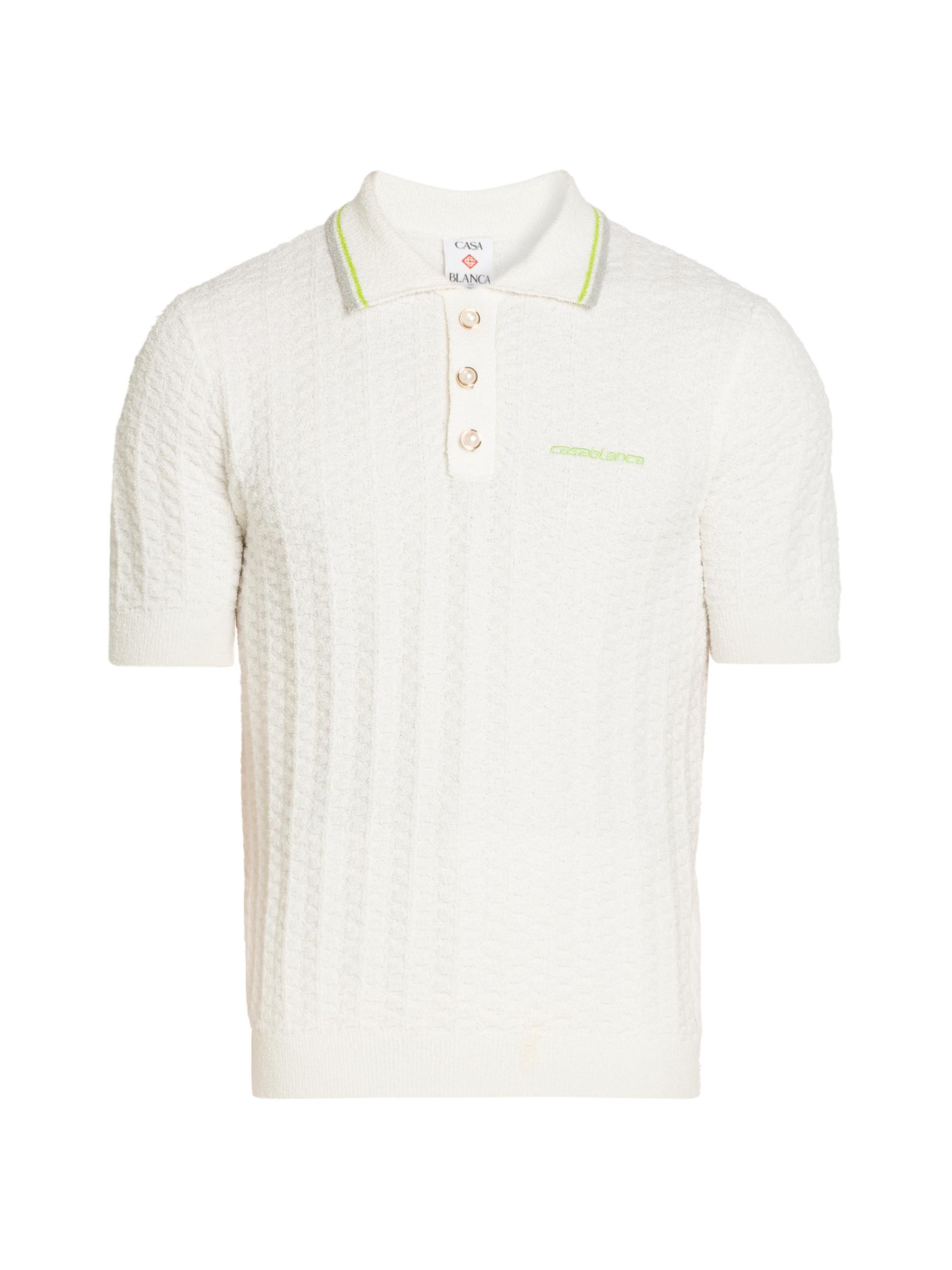 Casablanca Men's Tennis Boucle Knit Polo Shirt - White