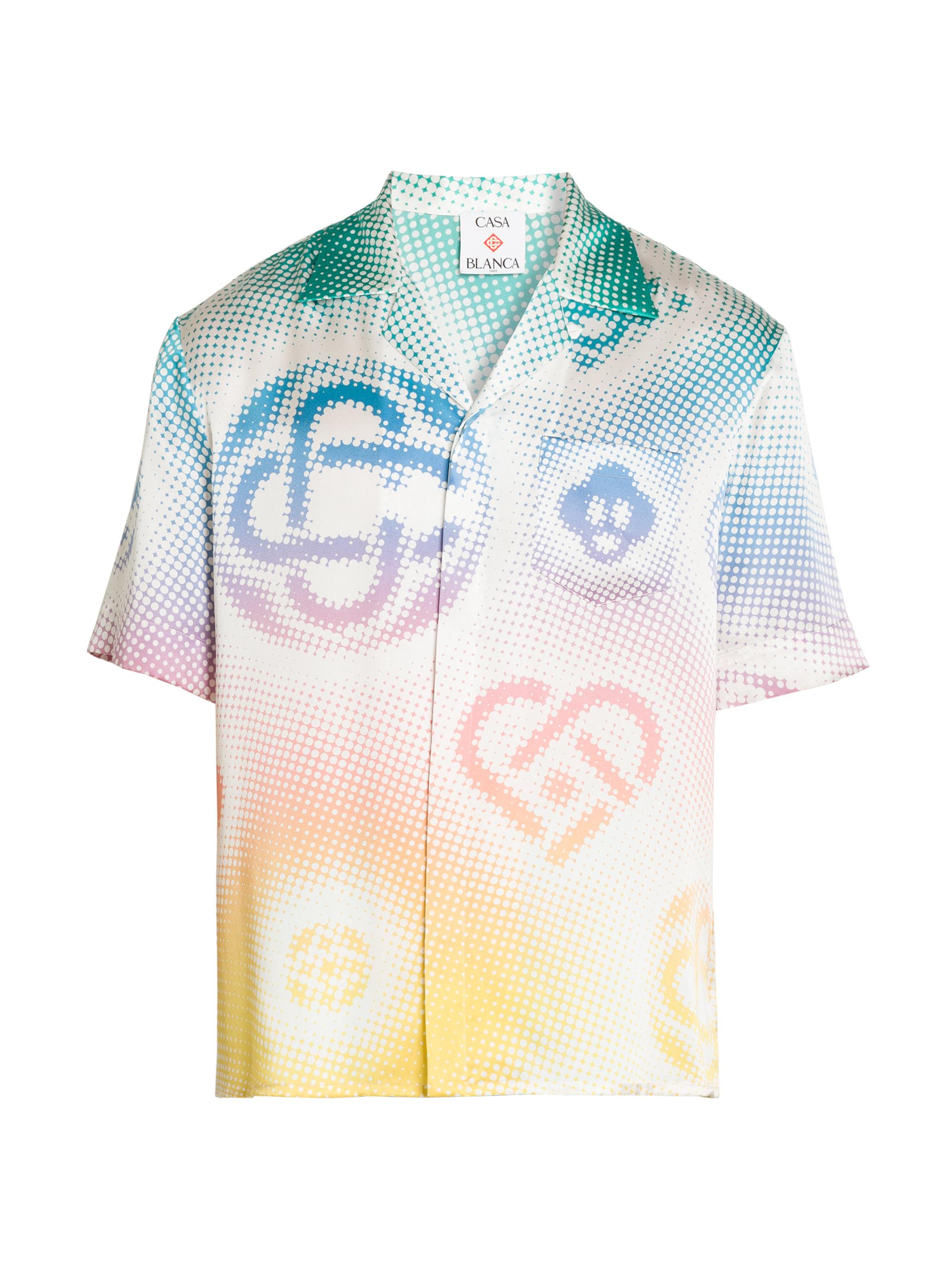 Casablanca Men's Halftone Logo Silk Button-Front Shirt - Halftone Logos Repeat
