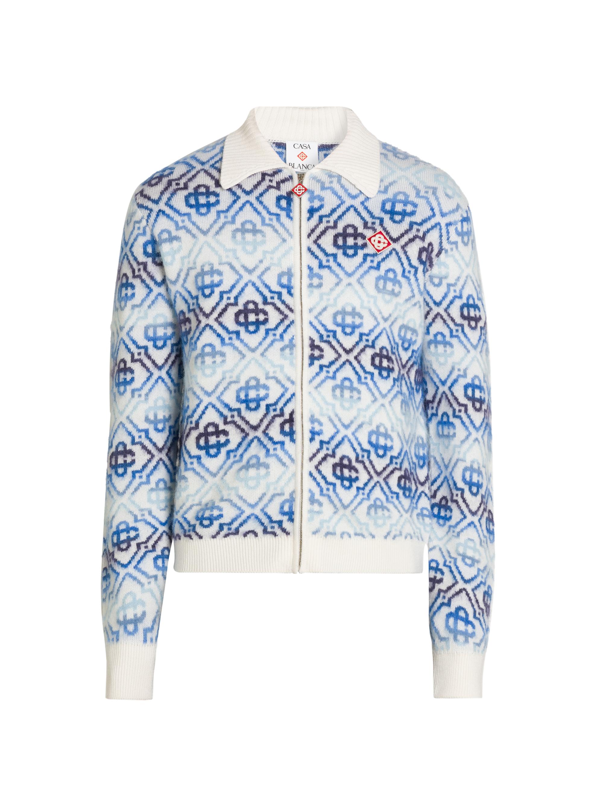 Casablanca Men's Monogram Space-Dye Wool Zip-Up Cardigan - Space Dye Monogram