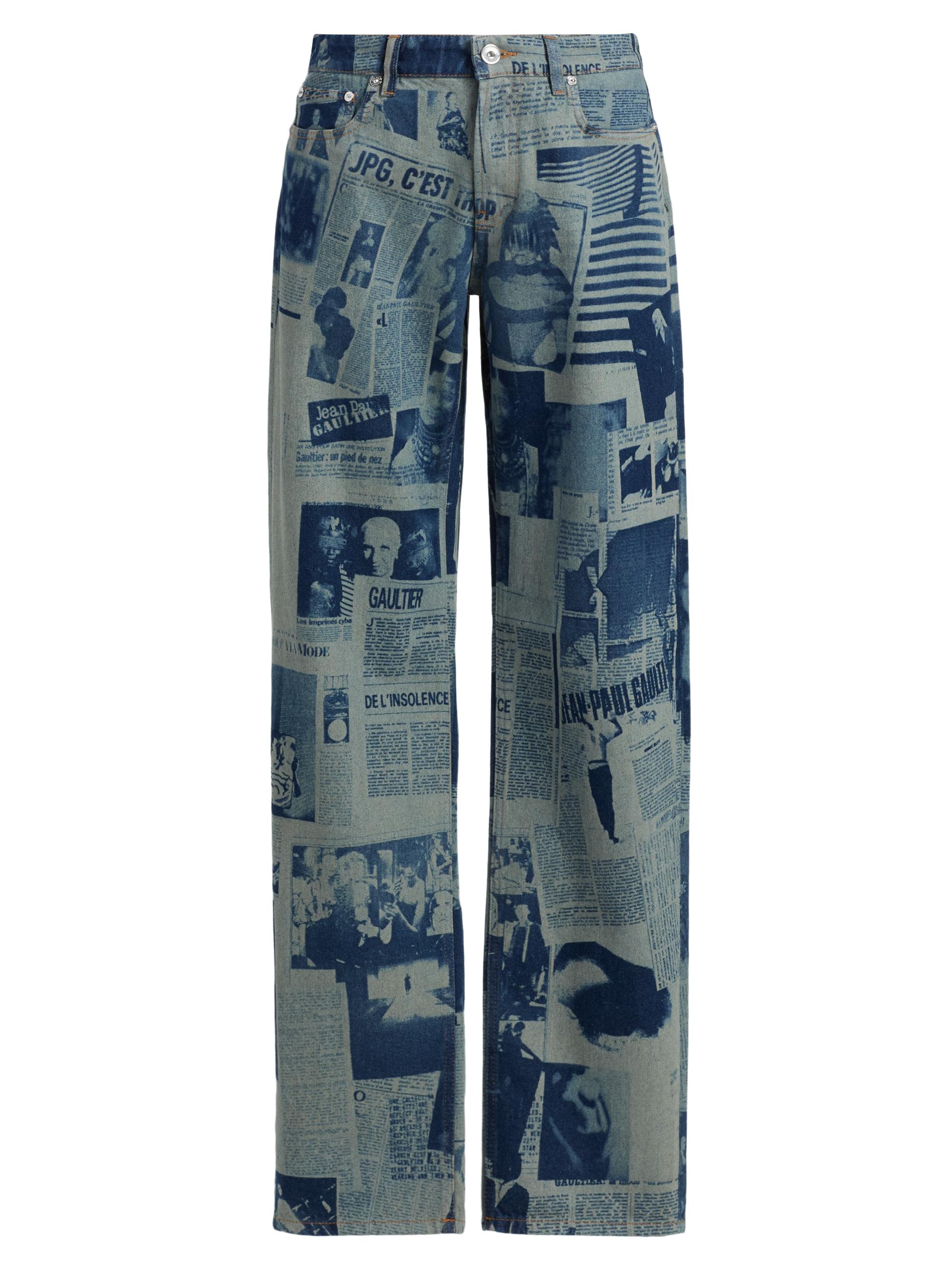 Jean Paul Gaultier Women's Newspaper Print Straight-Leg Jeans - Indigo Beige