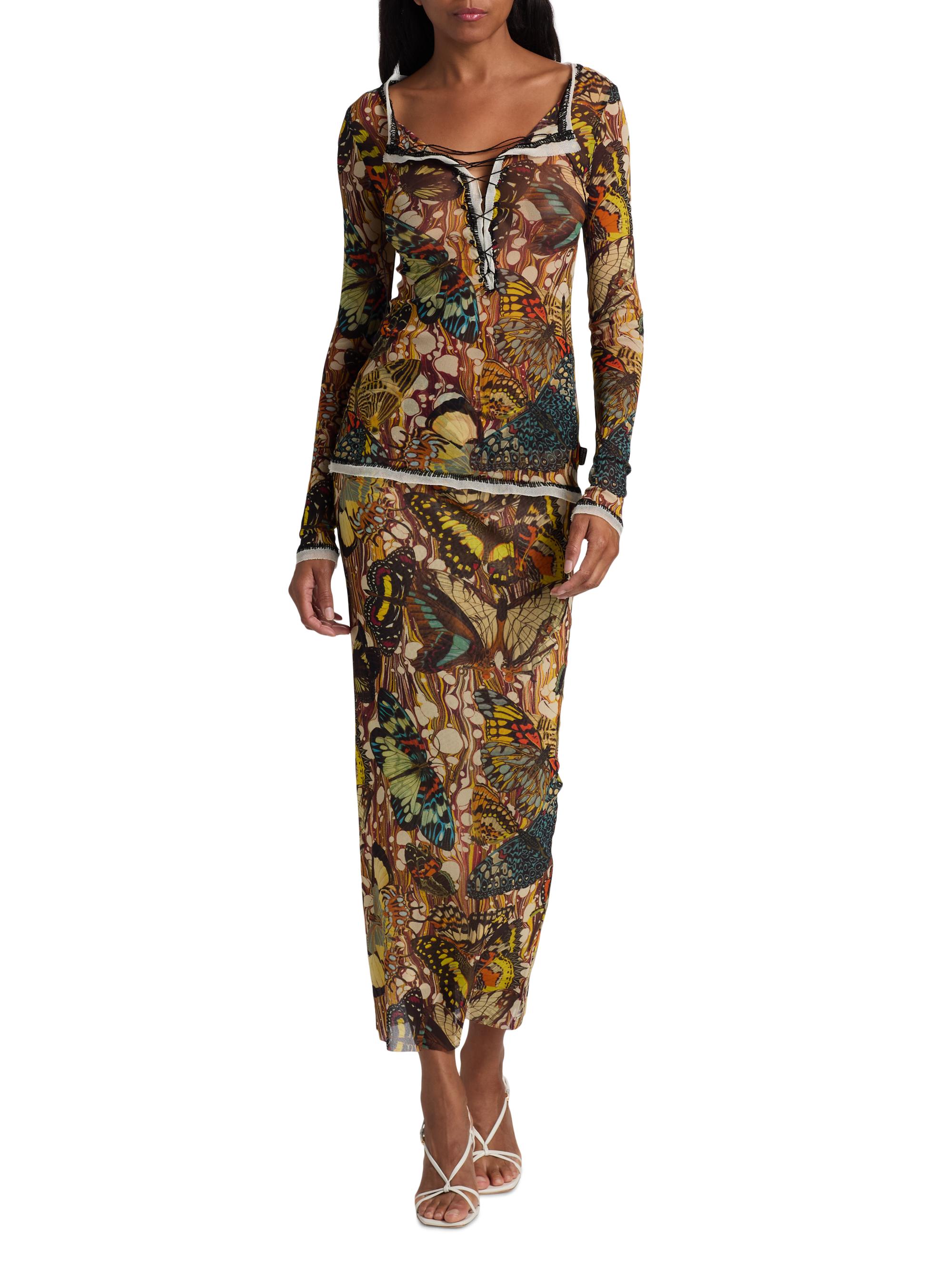 Jean Paul Gaultier Butterfly-Print Long-Sleeve Mesh Top | Saks
