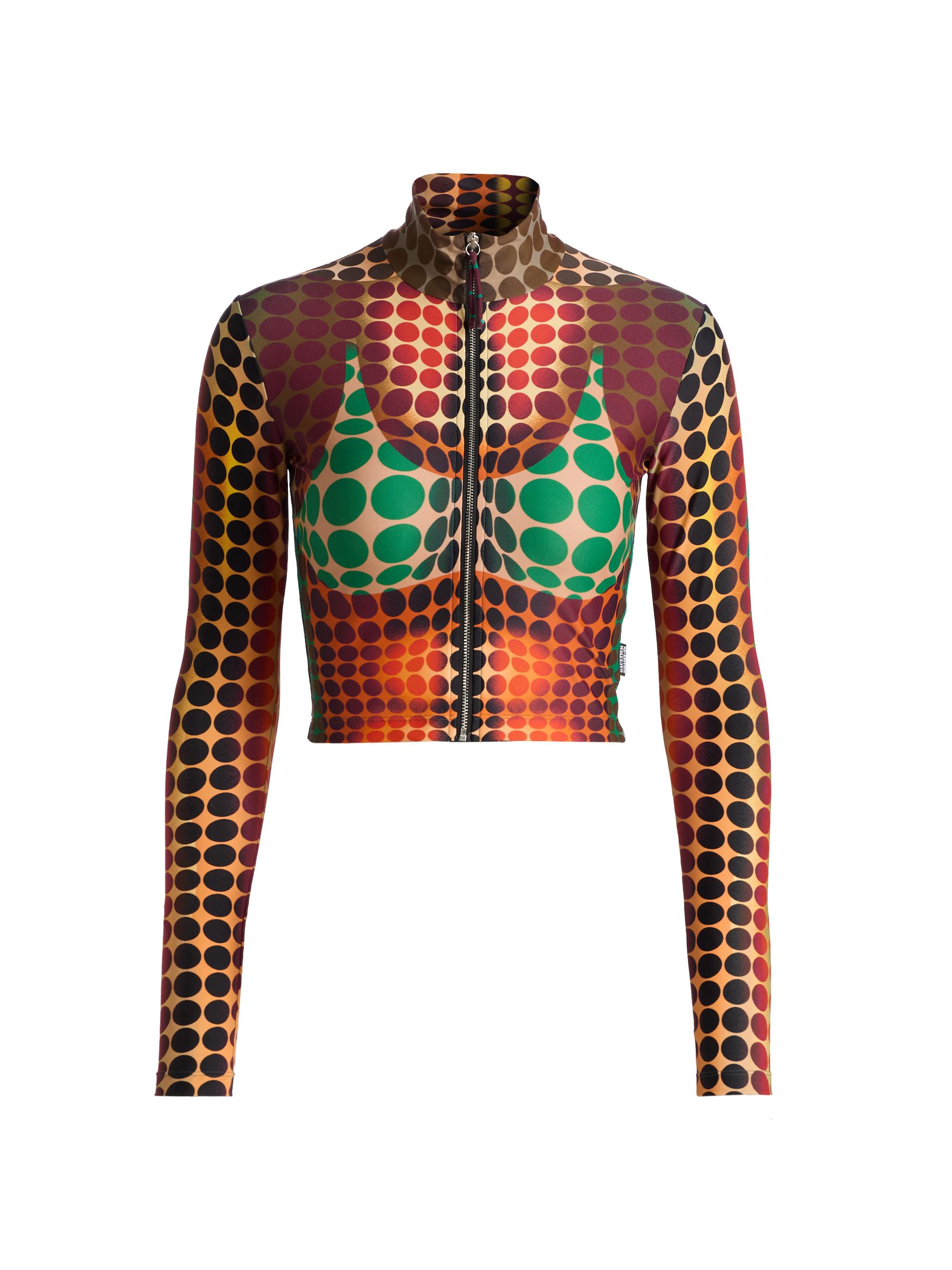 Jean Paul Gaultier Women's Dot-Print Long-Sleeve Crop Top - Orange Blue Brown