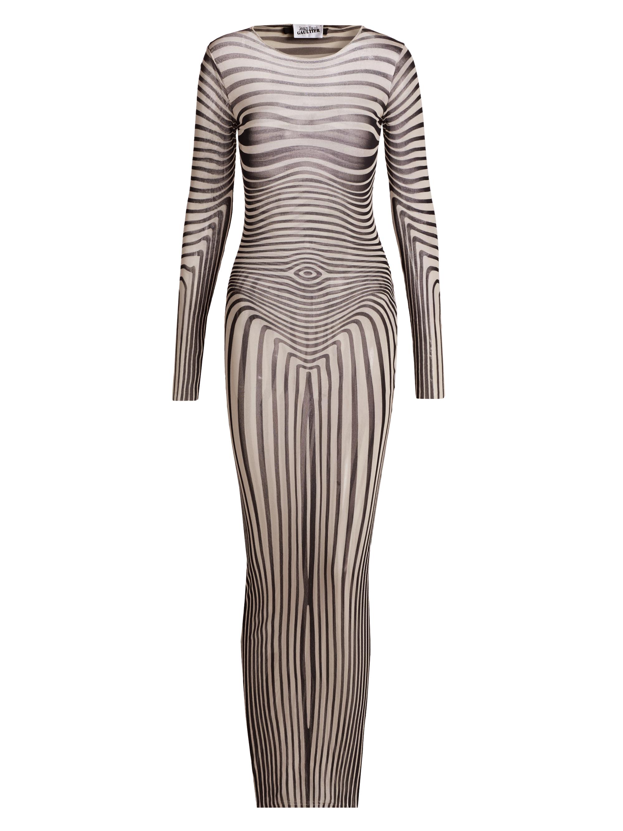 Jean Paul Gaultier Women's Striped Knit Long Sleeves Maxi Dress - Ecru Navy