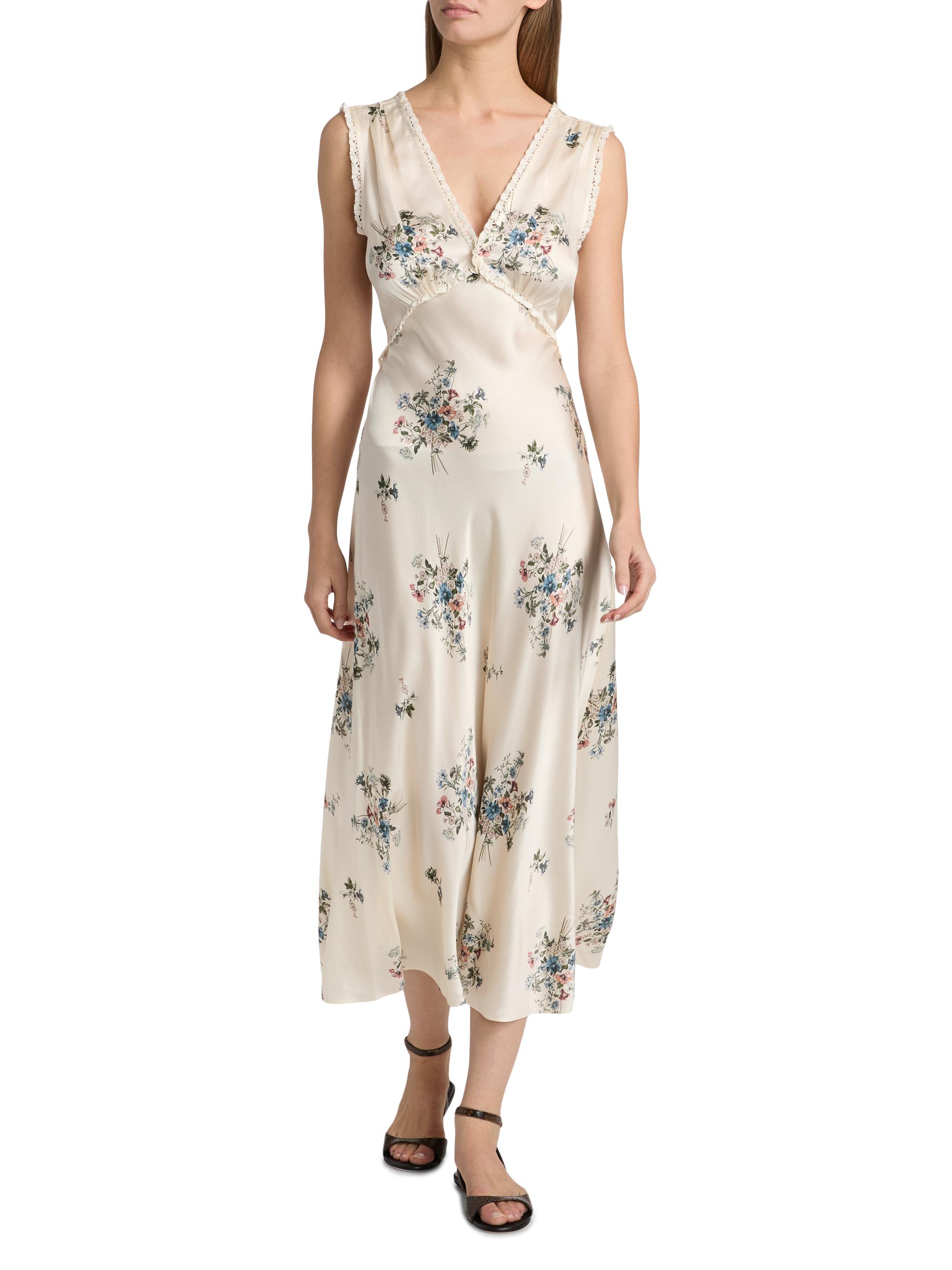 doen tahlia silk maxi dress in green DÔEN Floral V-Neck Midi-Dress Tahlia floral dress