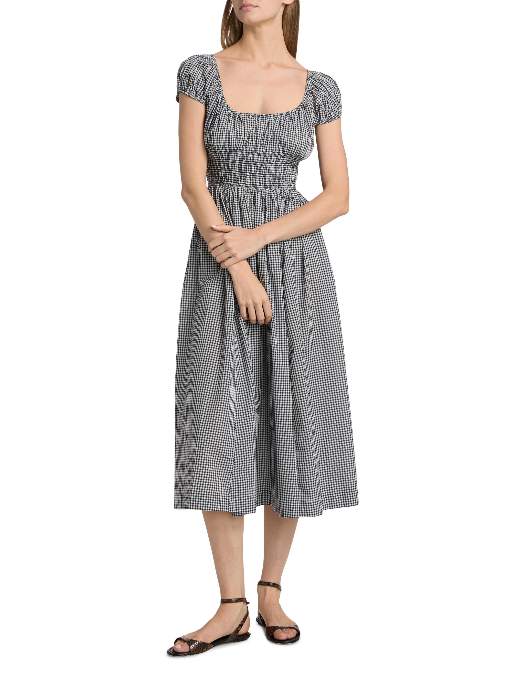 DEN Women's Quinley Gingham Cotton Scoopneck Midi-Dress - Navy La Maddalena Gingham - Size Medium
