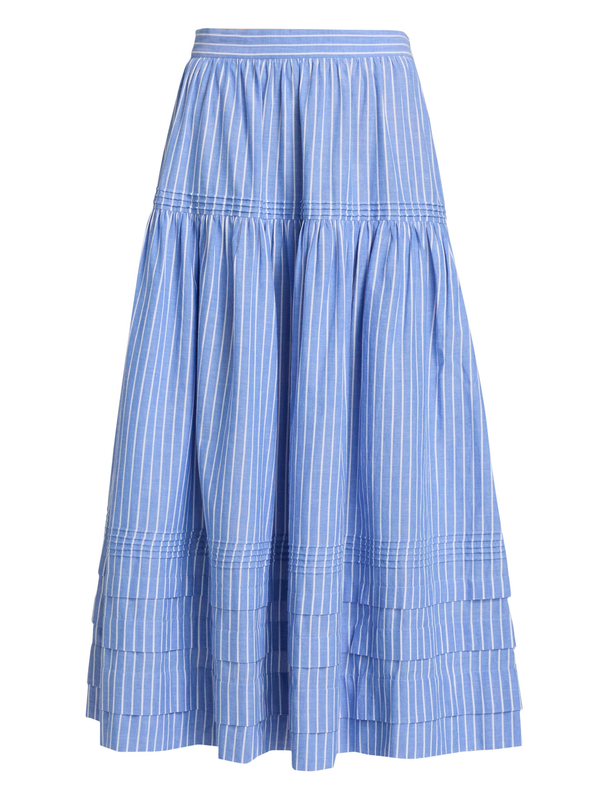 DÔEN Women's Sebastiane Tiered Striped Cotton Midi-Skirt - Deauville Stripe