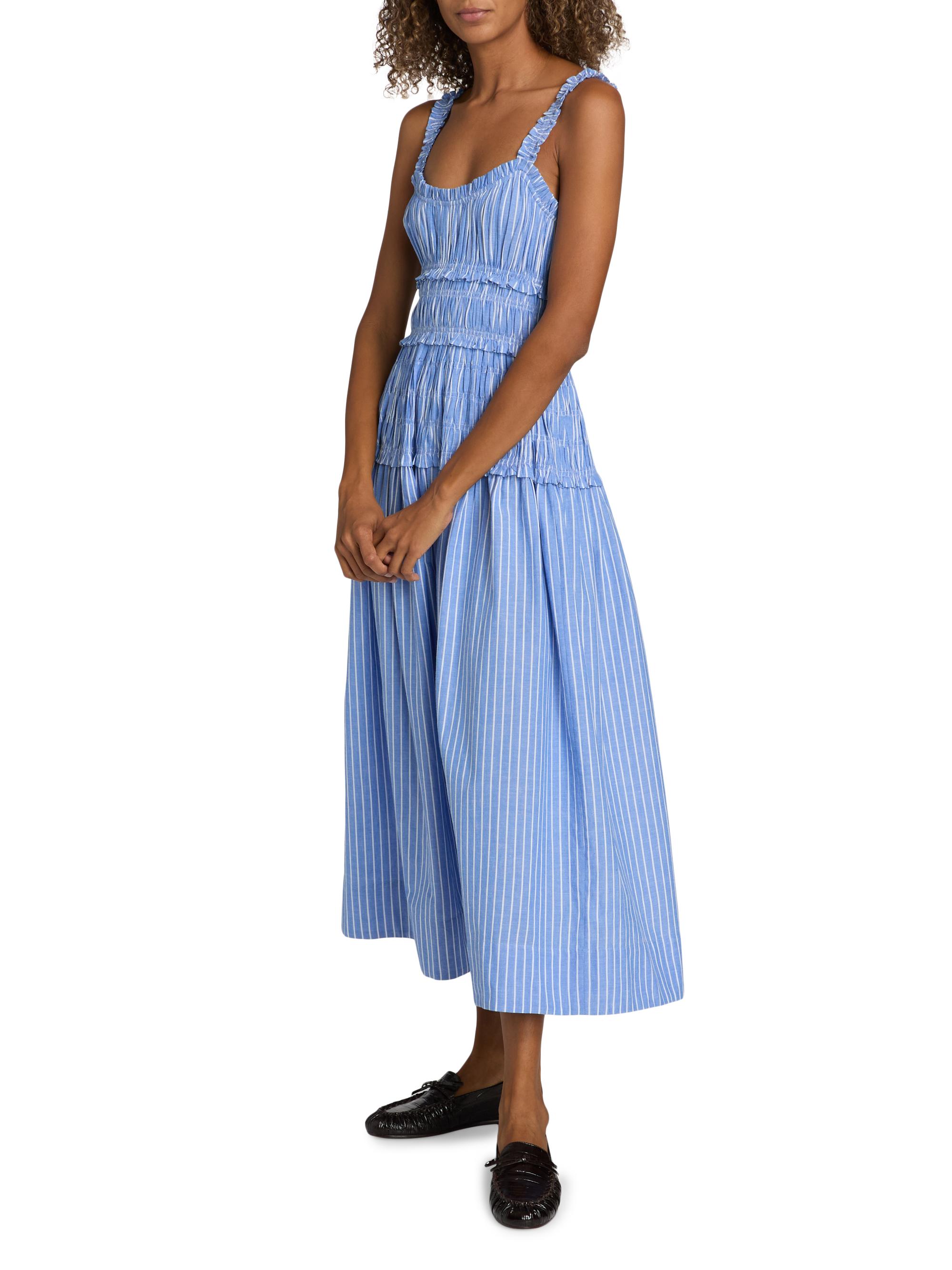 den marianne shirred cotton poplin midi dress DEN Marianne Shirred Organic Cotton-poplin Midi Dress - Women - Gray Dresses