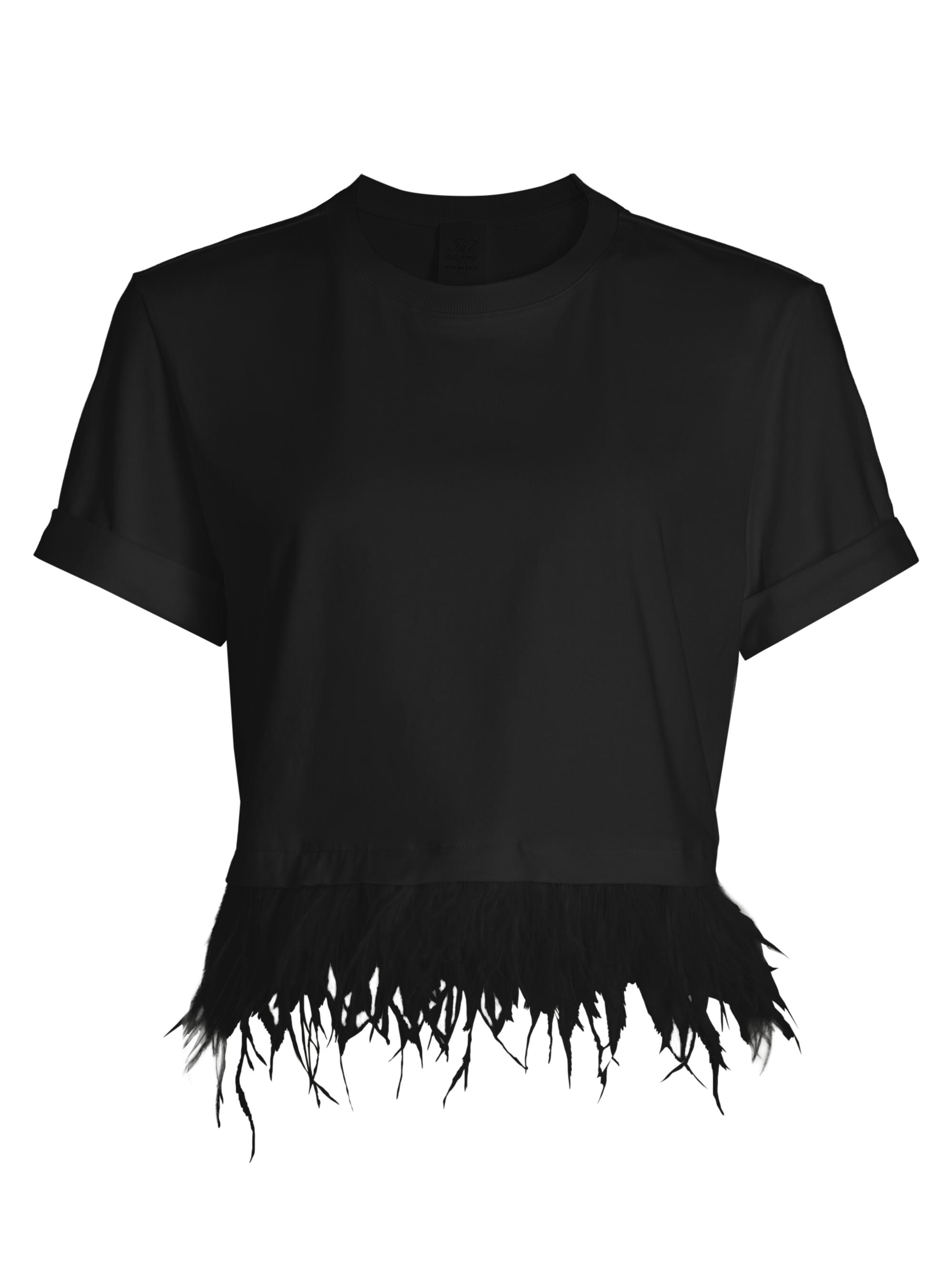 Cinq à Sept Women's Feather-Trim Stretch-Cotton Crop T-Shirt - Black | Thumbnail 8