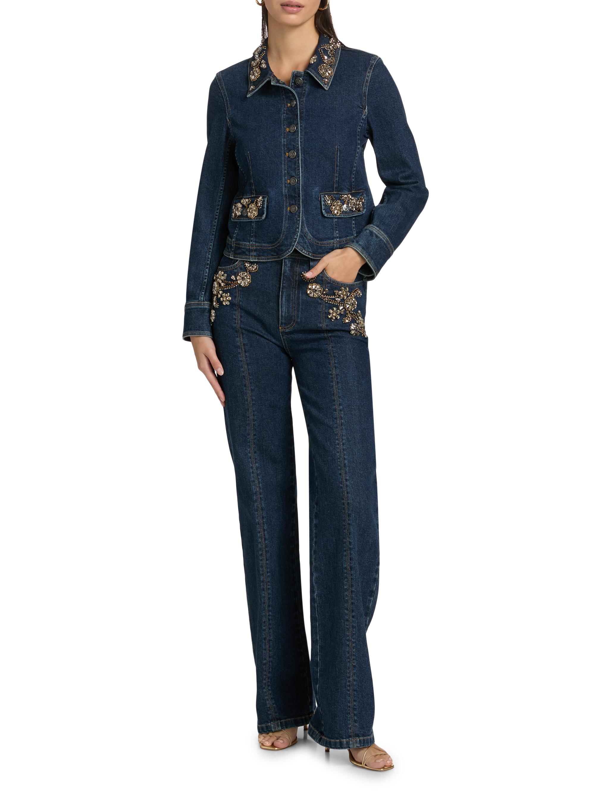 Cinq à Sept Reve Crystal Ivy-Embellished Denim Button-Front Jacket