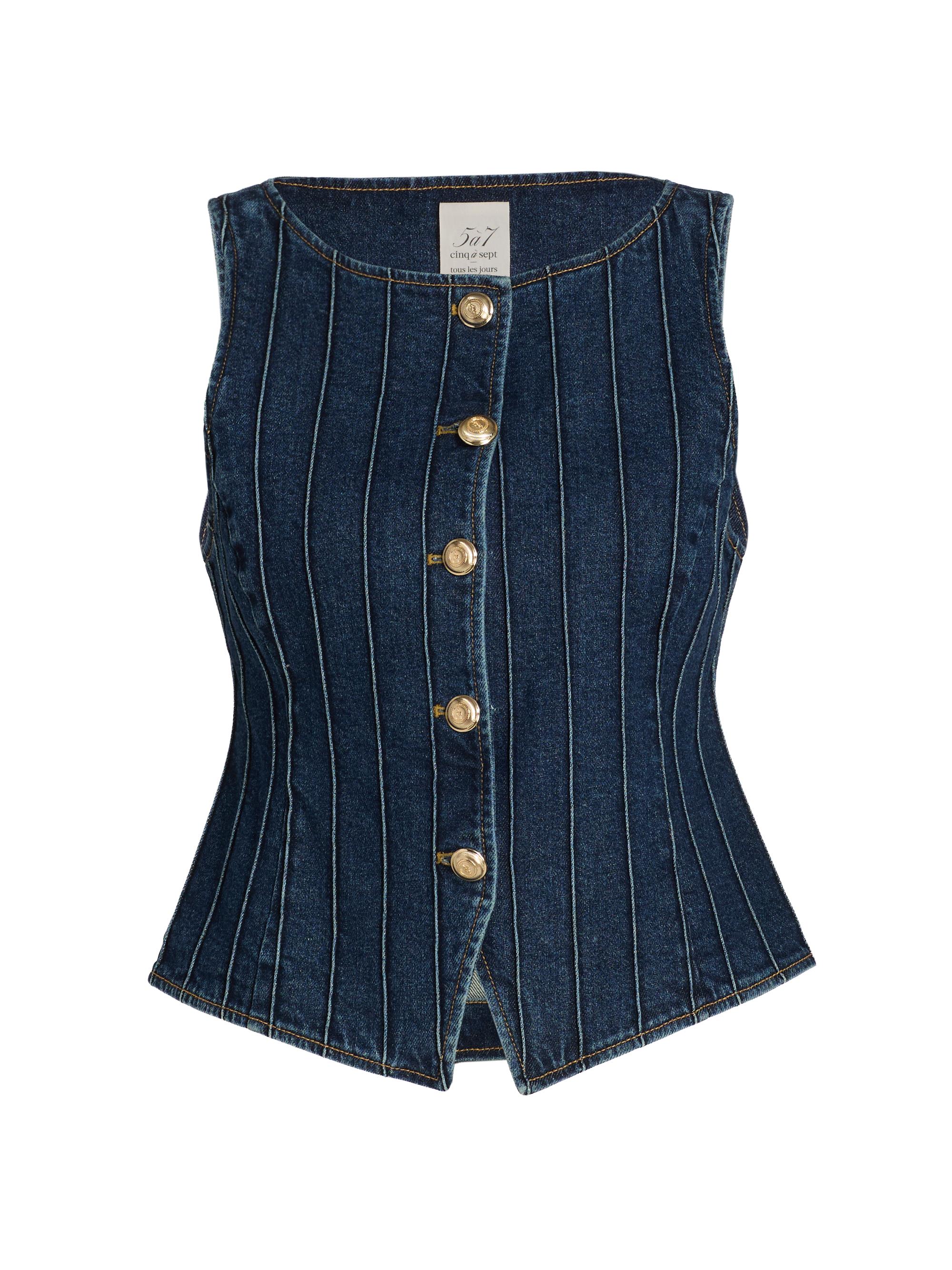 Cinq à Sept Women's Camen Denim Pintuck Button-Down Vest - Fontaine