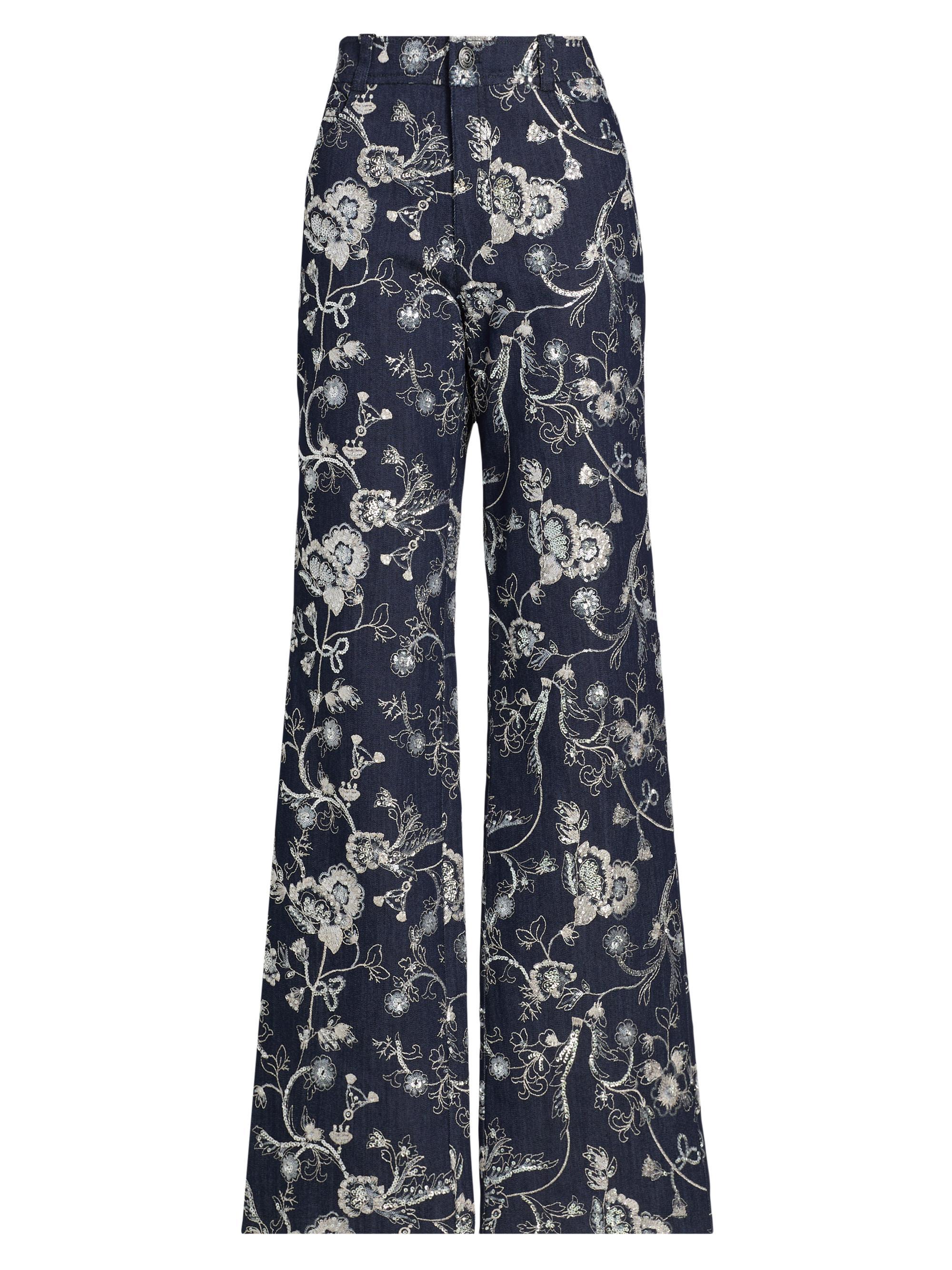 Cinq à Sept Women's Nolita Floral-Embroidered Mid-Rise Straight-Leg Pants - Indigo Multi
