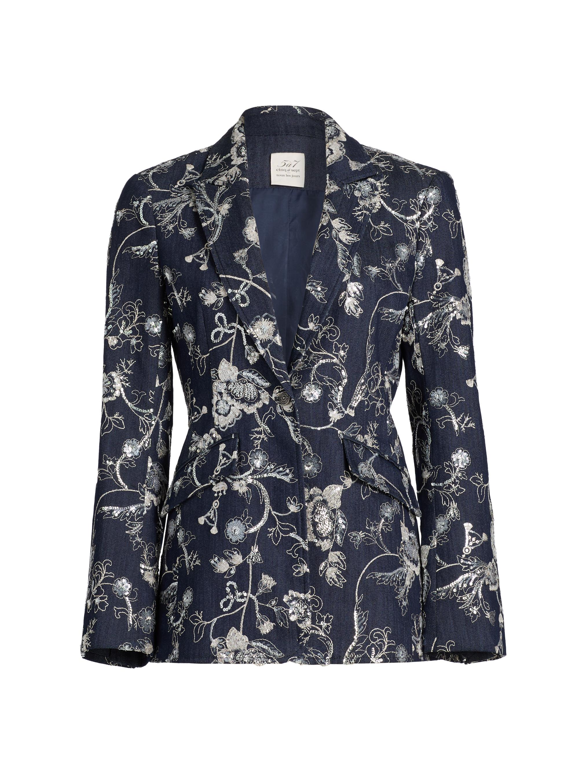 Cinq à Sept Women's Cheyenne Embellished Embroidered Denim Blazer - Indigo Multi