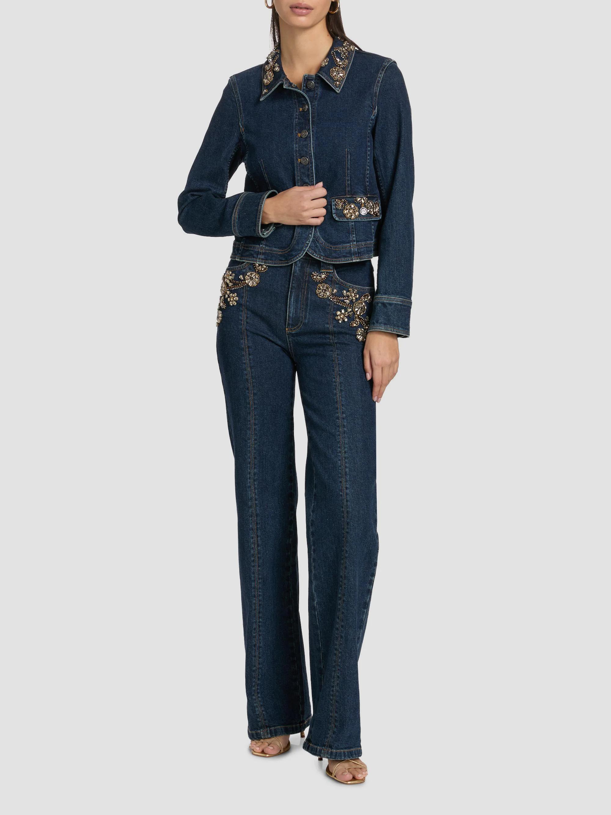Cinq à Sept Cami Crystal Ivy-Embellished High-Rise Straight-Leg