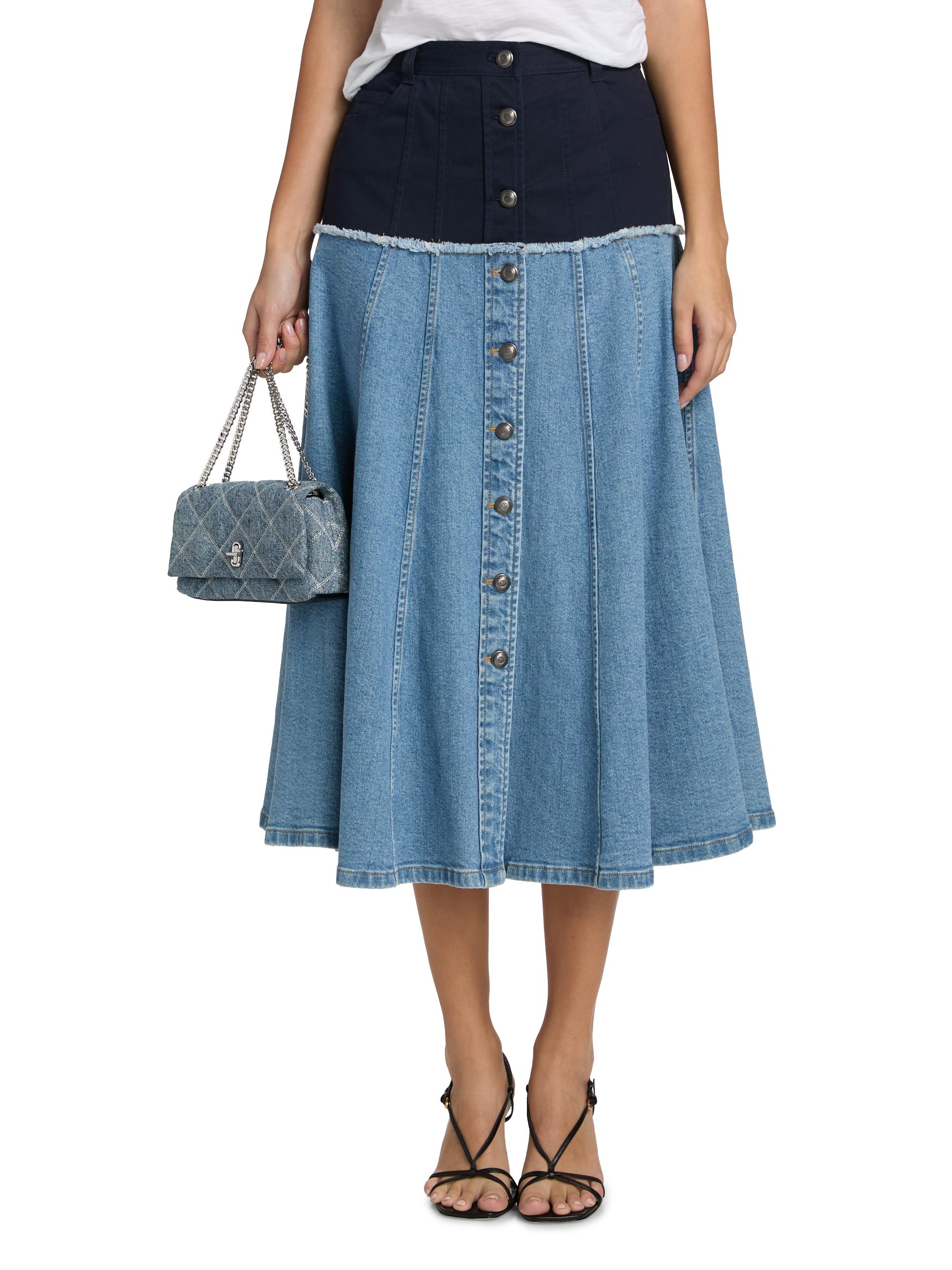 Cinq à Sept Veena Colorblocked Stretch-Denim Button-Front Midi