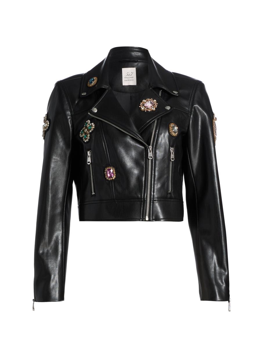 Cinq à Sept Genevieve Baroque Patches Faux-Leather Biker Jacket | Saks ...