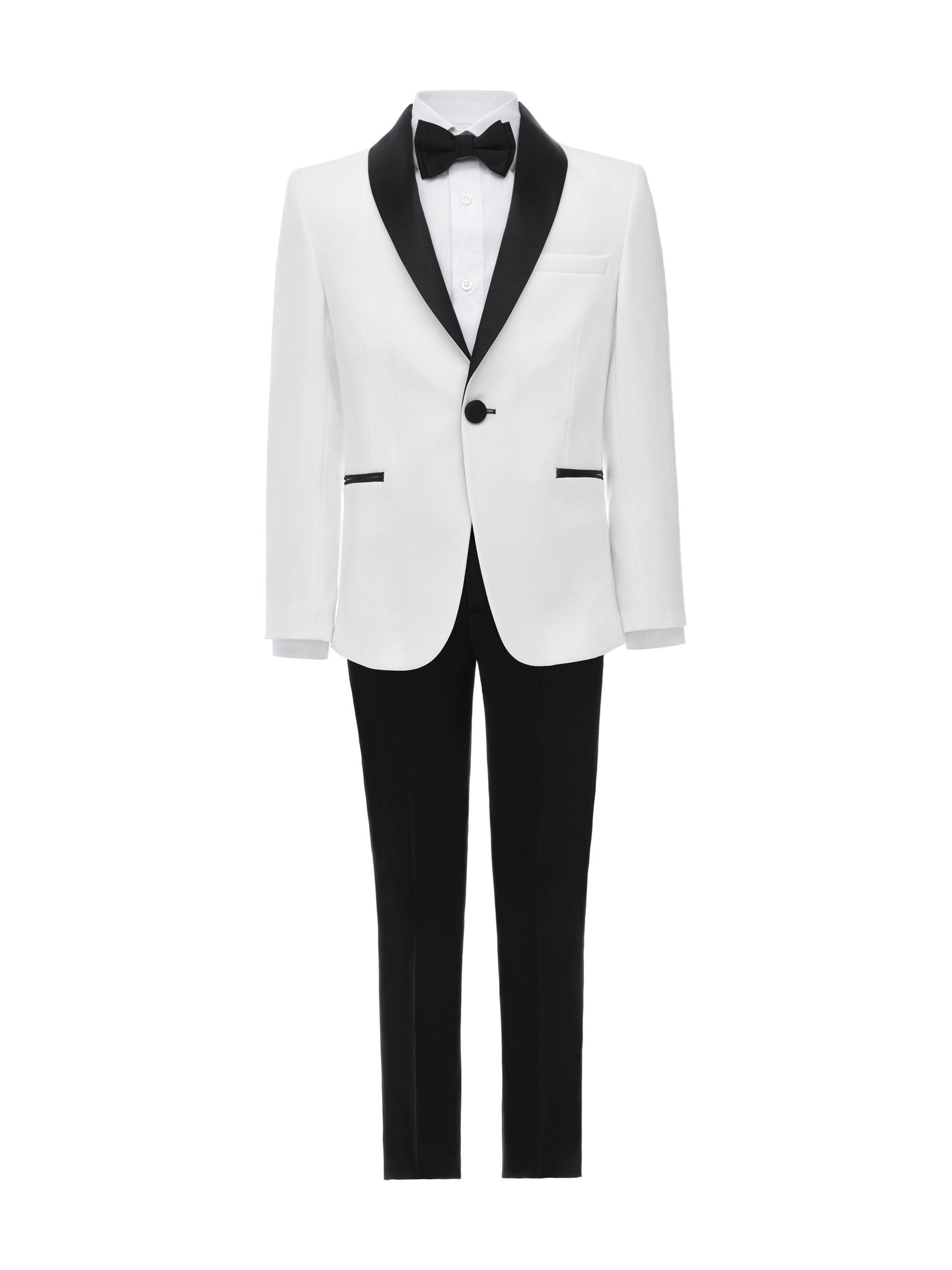 Moustache Little Boy's & Boy's Shawl Lapel Suit - White