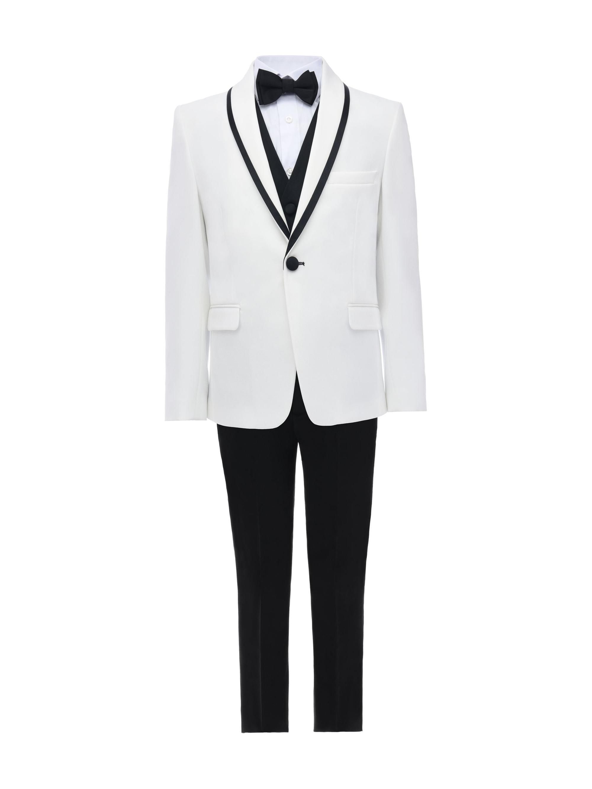 Moustache Little Boy's & Boy's Suit Set with Black Accents - White