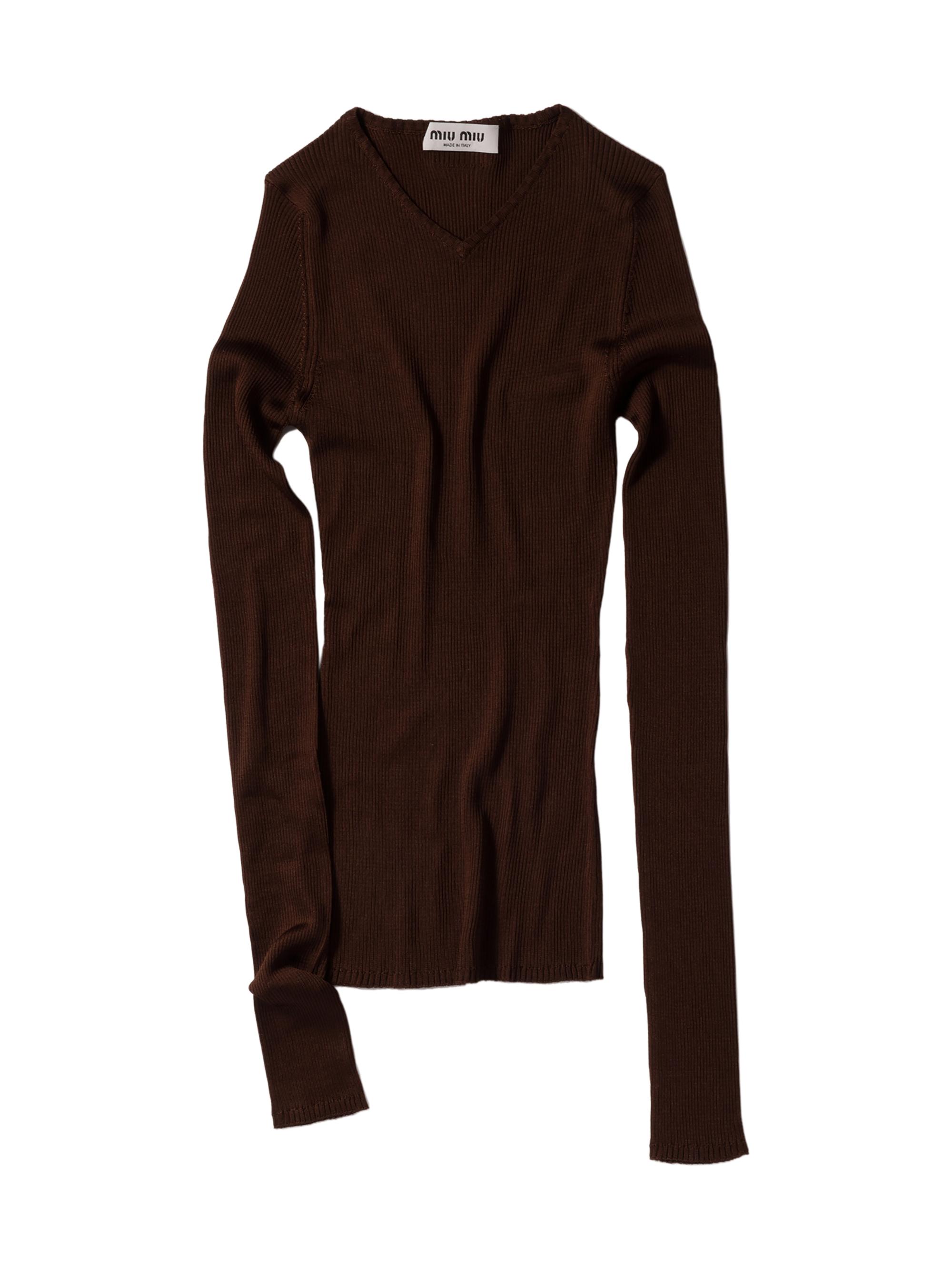 Miu Miu Women's Silk V Neck Sweater - Brown