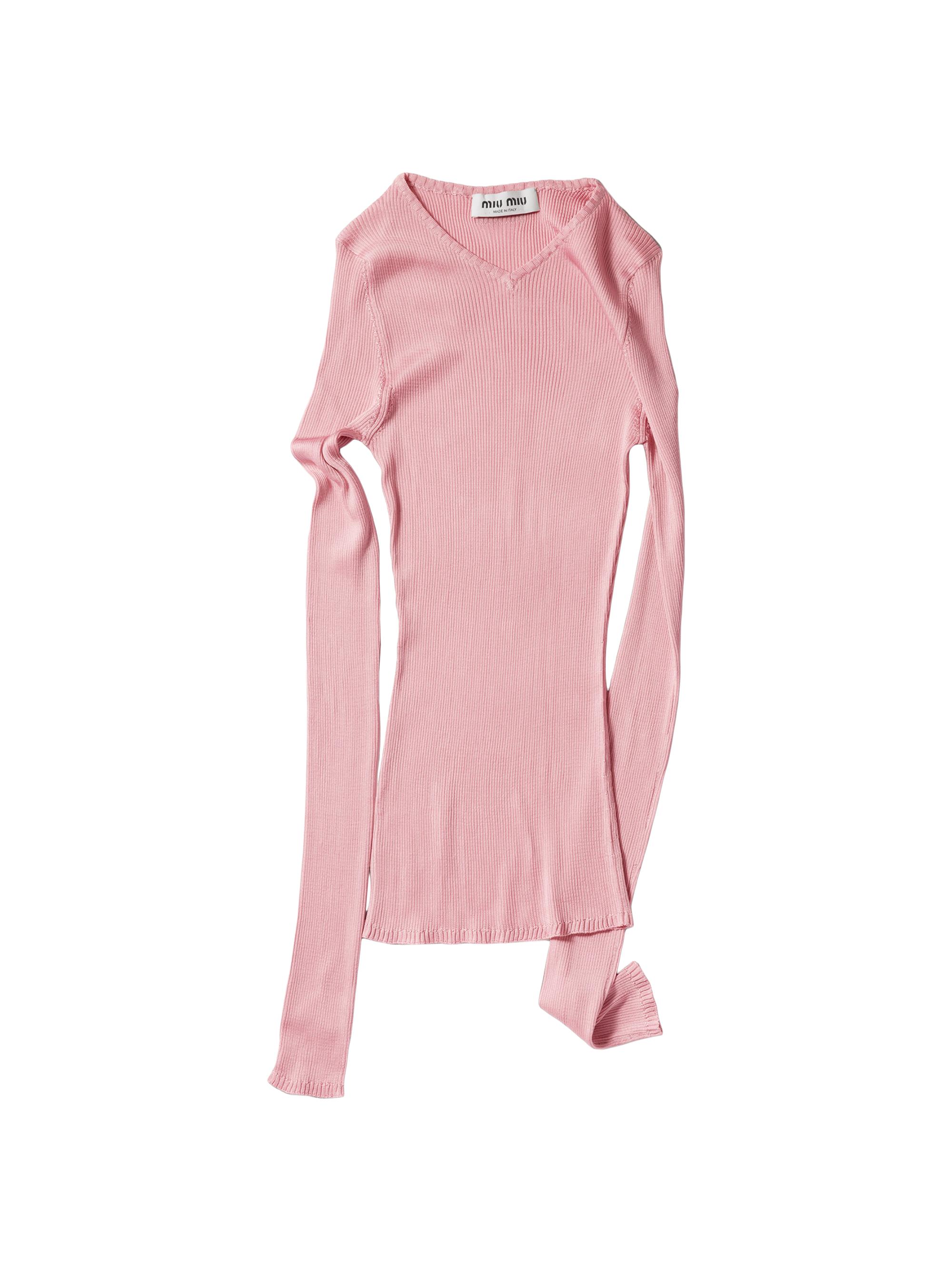 Miu Miu Women's Silk V Neck Sweater - Pink