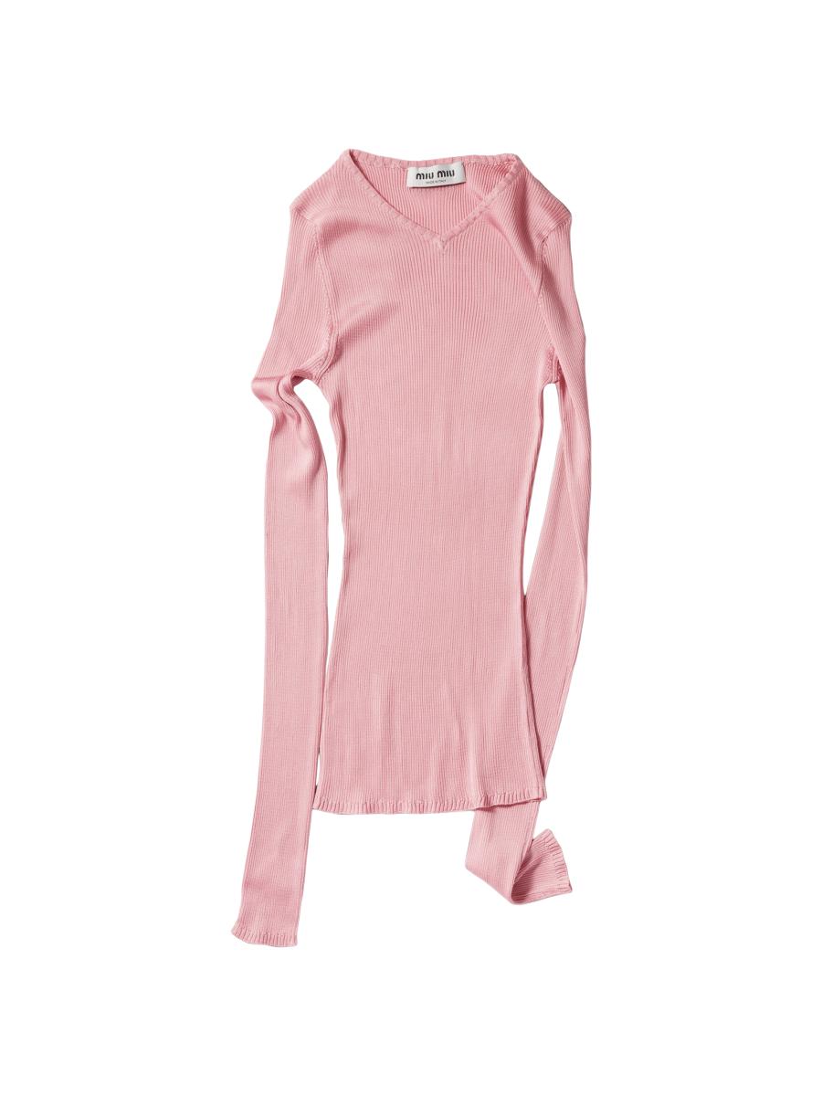 Miu Miu Women's Silk V Neck Sweater In Pink