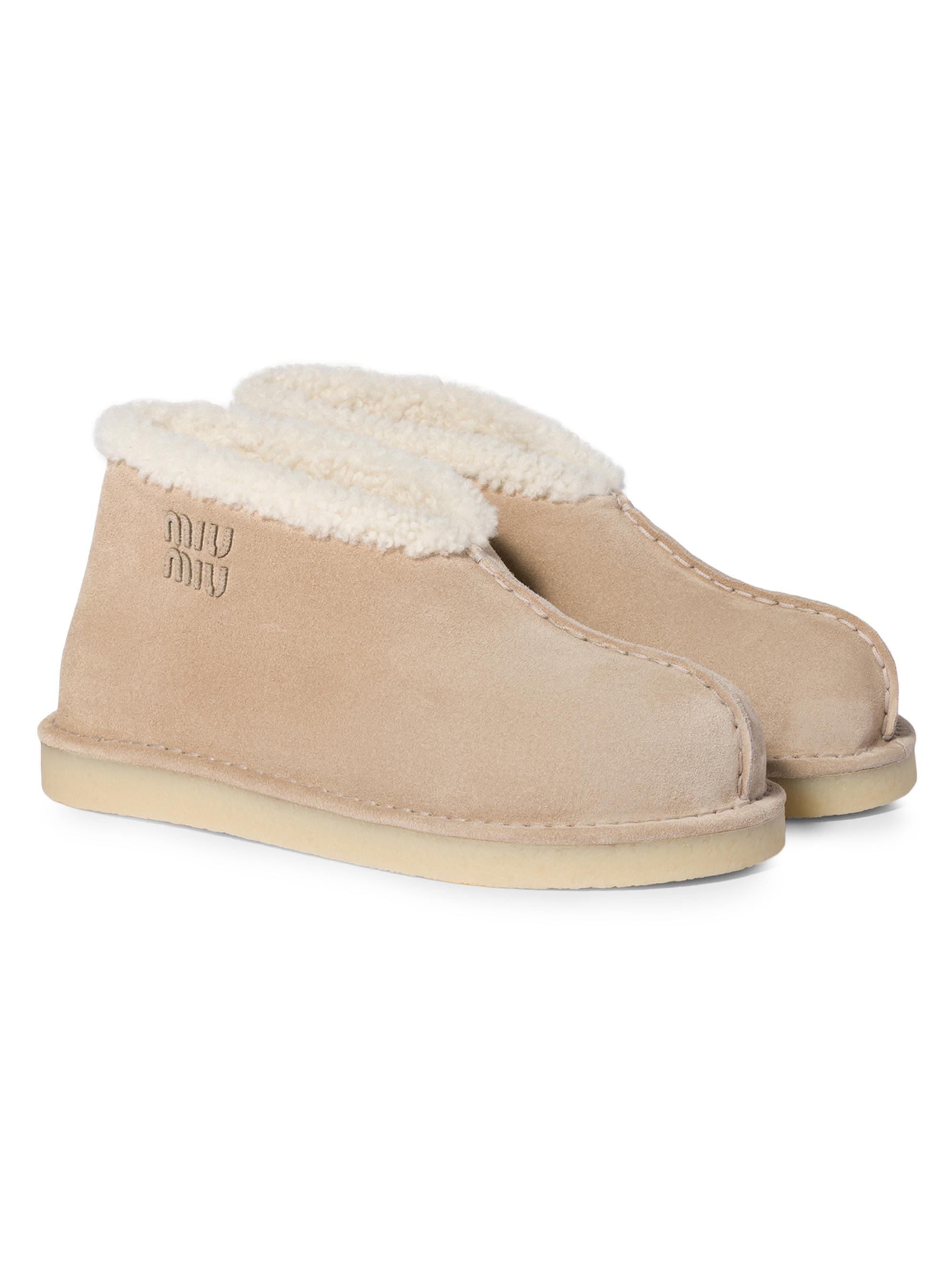 Miu Miu Suede and Shearling Slip-On Booties | Saks Fifth Avenue