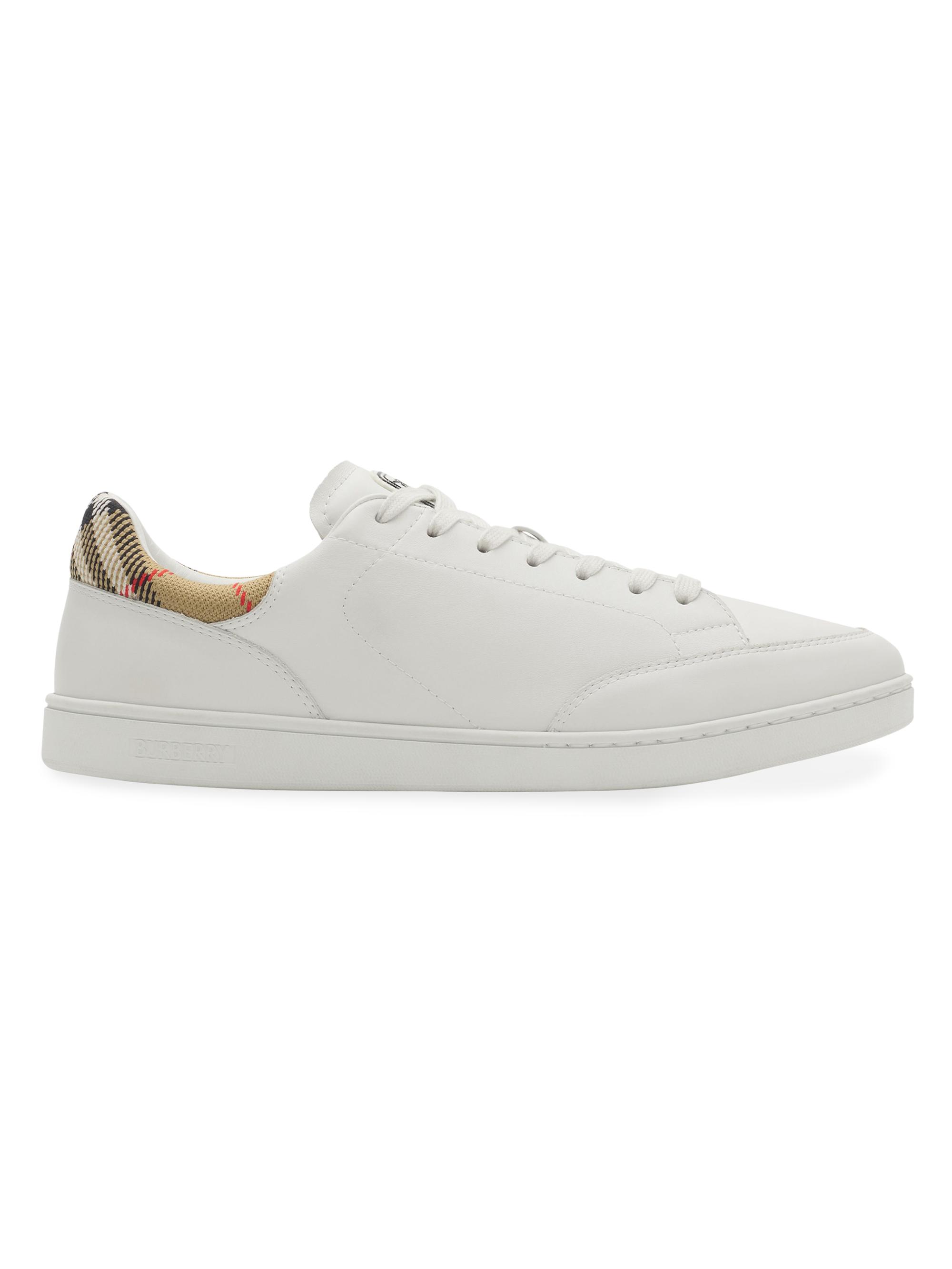 Burberry Men's Set Check-Trim Leather Low-Top Sneakers - White Sand