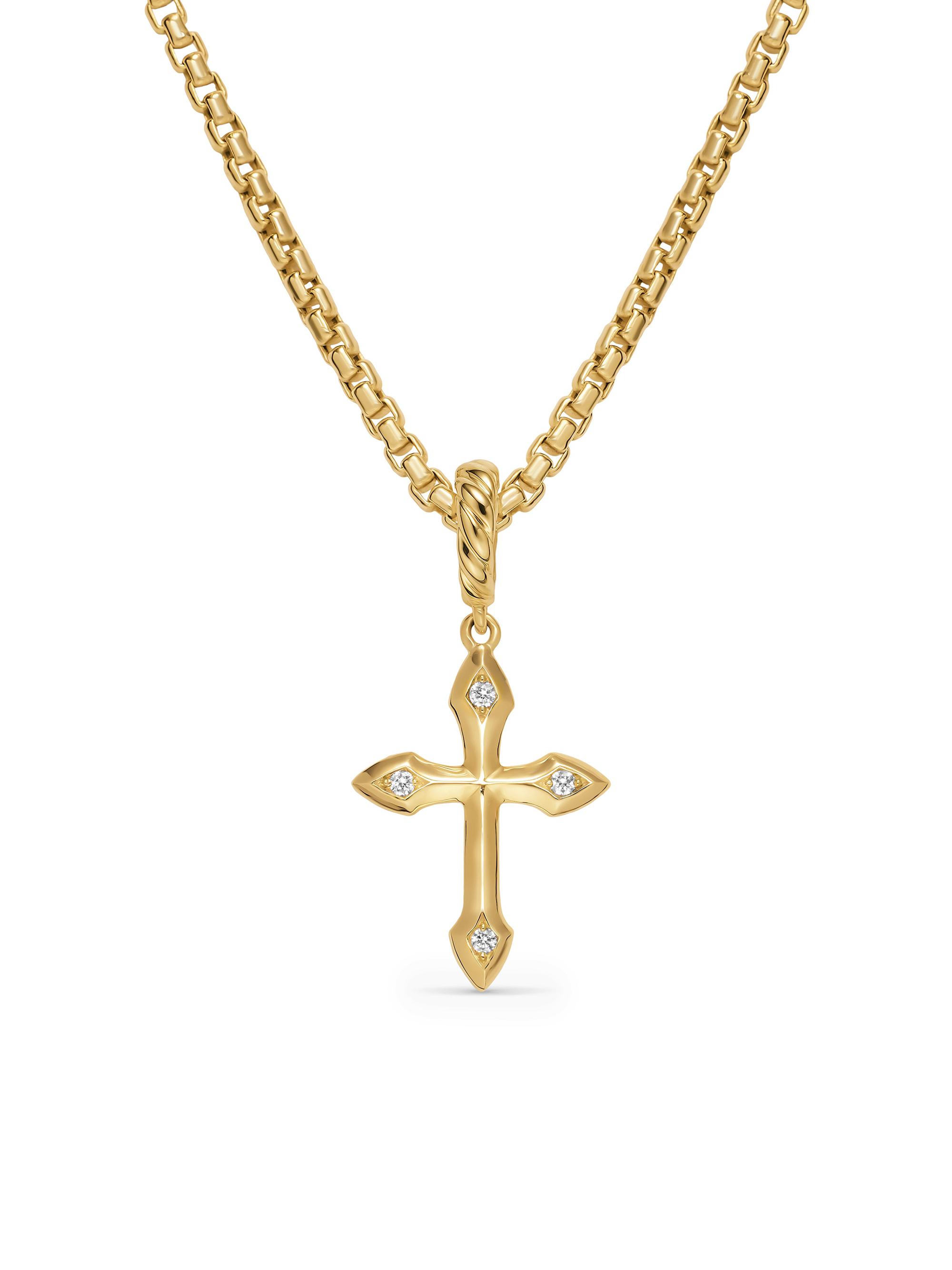 David Yurman Women's Petite Gothic Cross Amulet in 18K Yellow Gold with Diamonds 15.2MM - Diamond