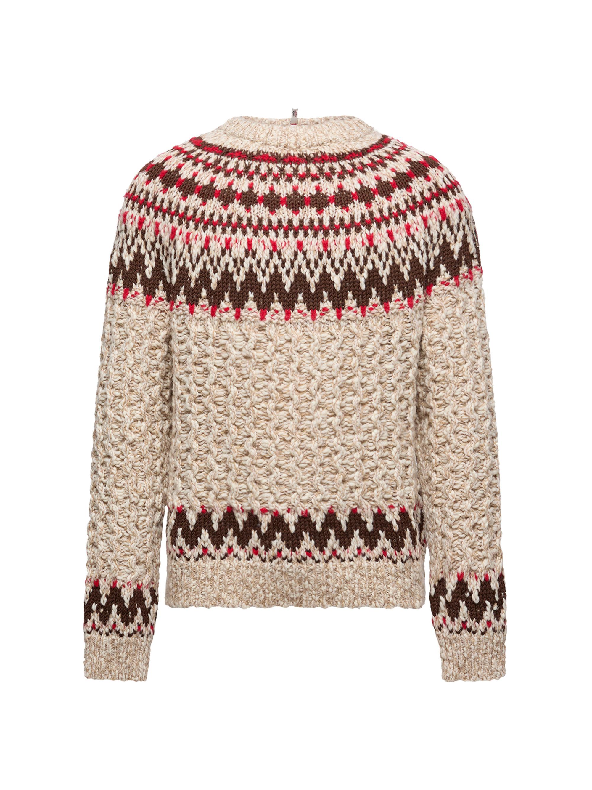 Moncler Grenoble Men's Sweater in Jacquard Wool - Camel Beige Red
