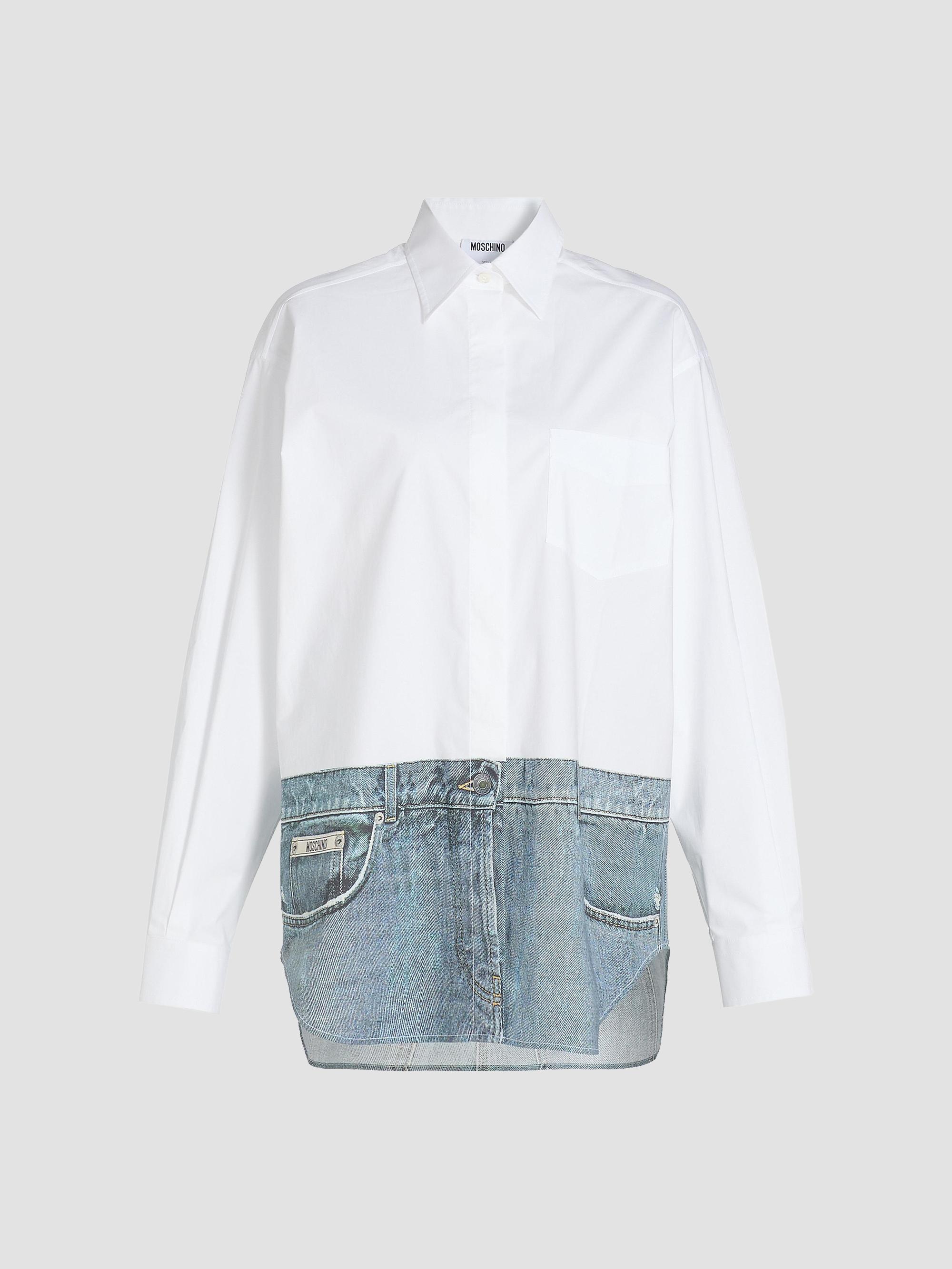 Moschino Women's Oversized Denim-Effect Stretch Cotton Shirt - Multi White | Thumbnail 8