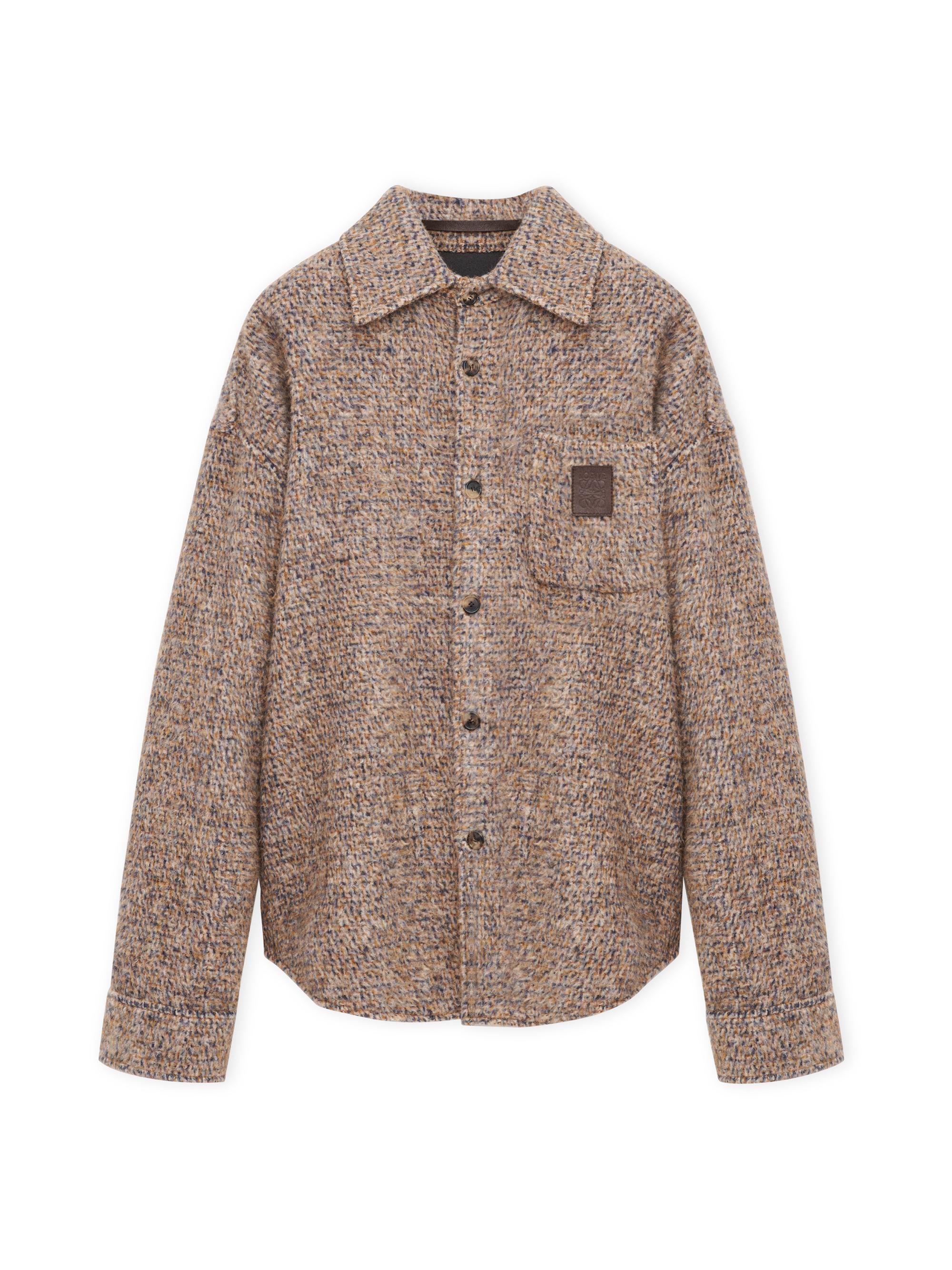 LOEWE Men's Knitted Button-Front Overshirt - Beige Blue Melange