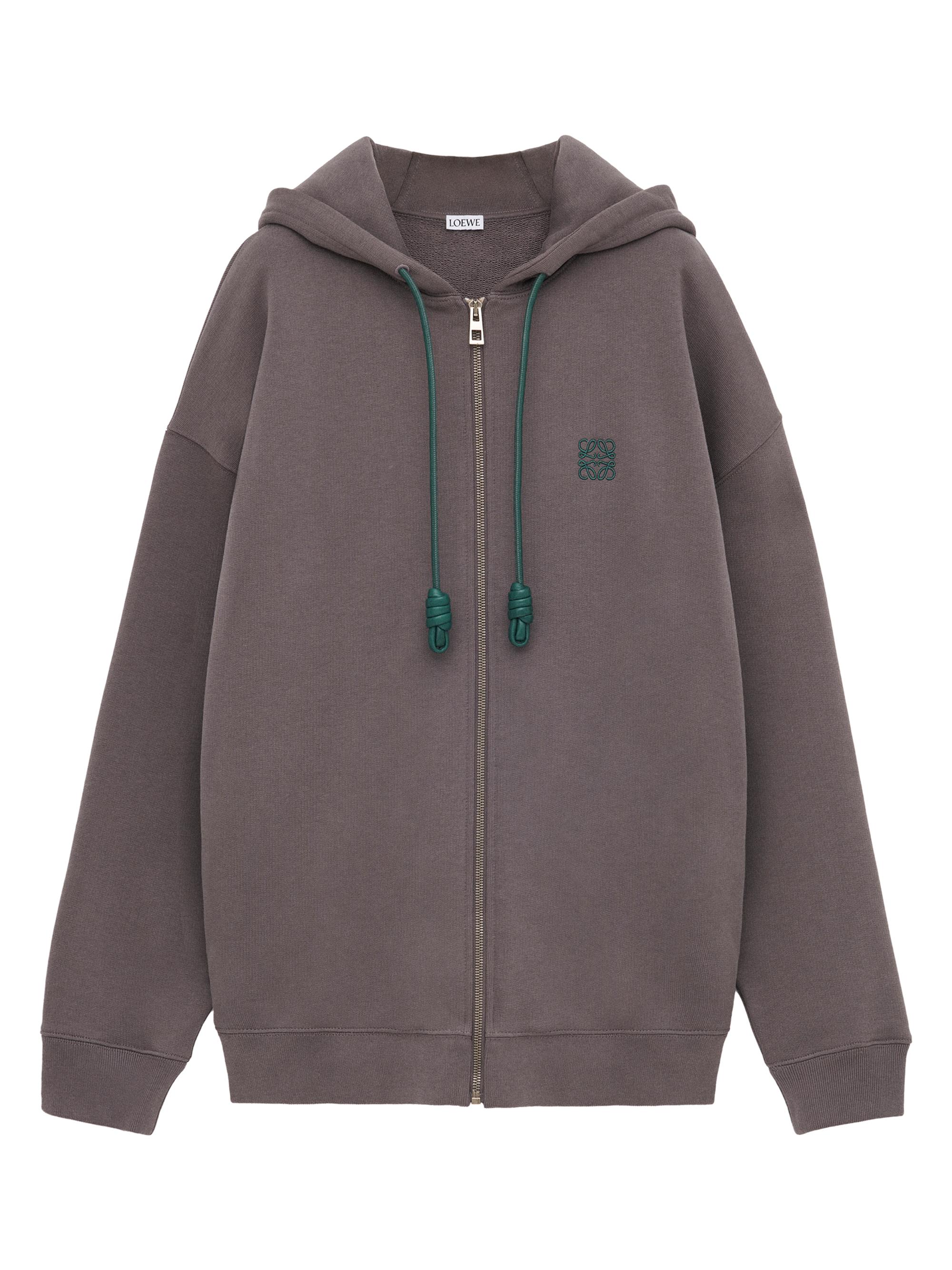 LOEWE Men's Anagram Cotton-Blend Full-Zip Hoodie - Dark Grey