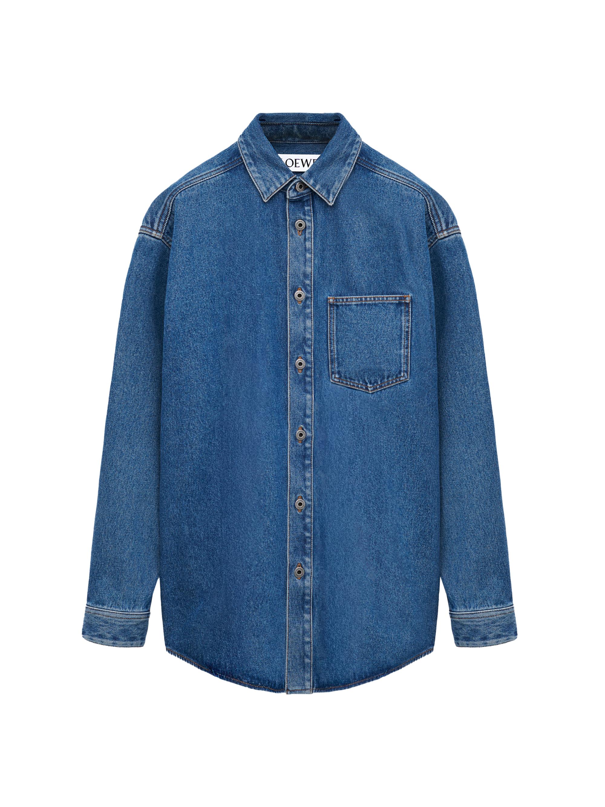 LOEWE Men's Anagram Denim Overshirt - Mid Blue Denim