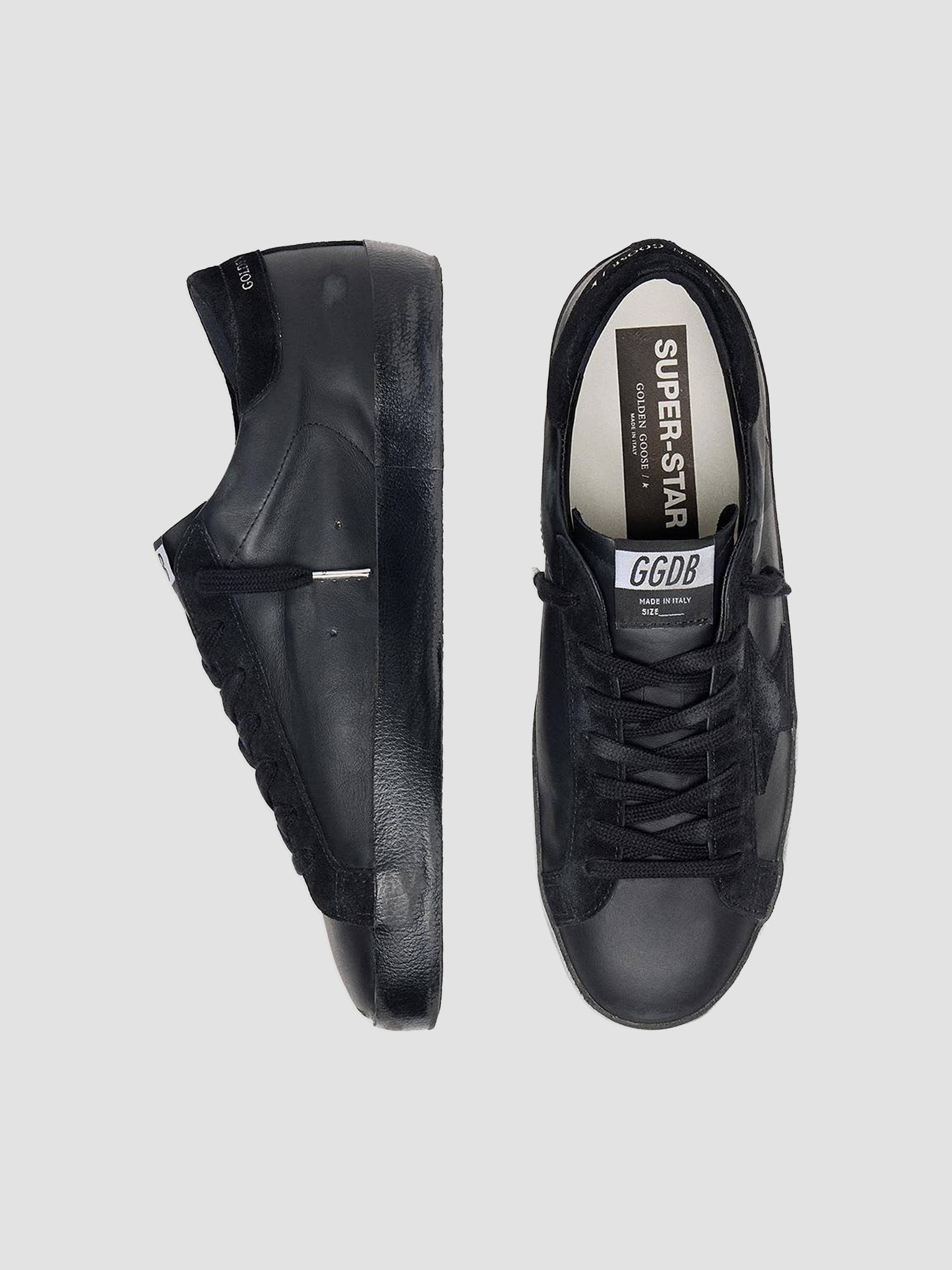 Golden Goose Men's Super-Star Leather Low-Top Sneakers - Black | Thumbnail 3