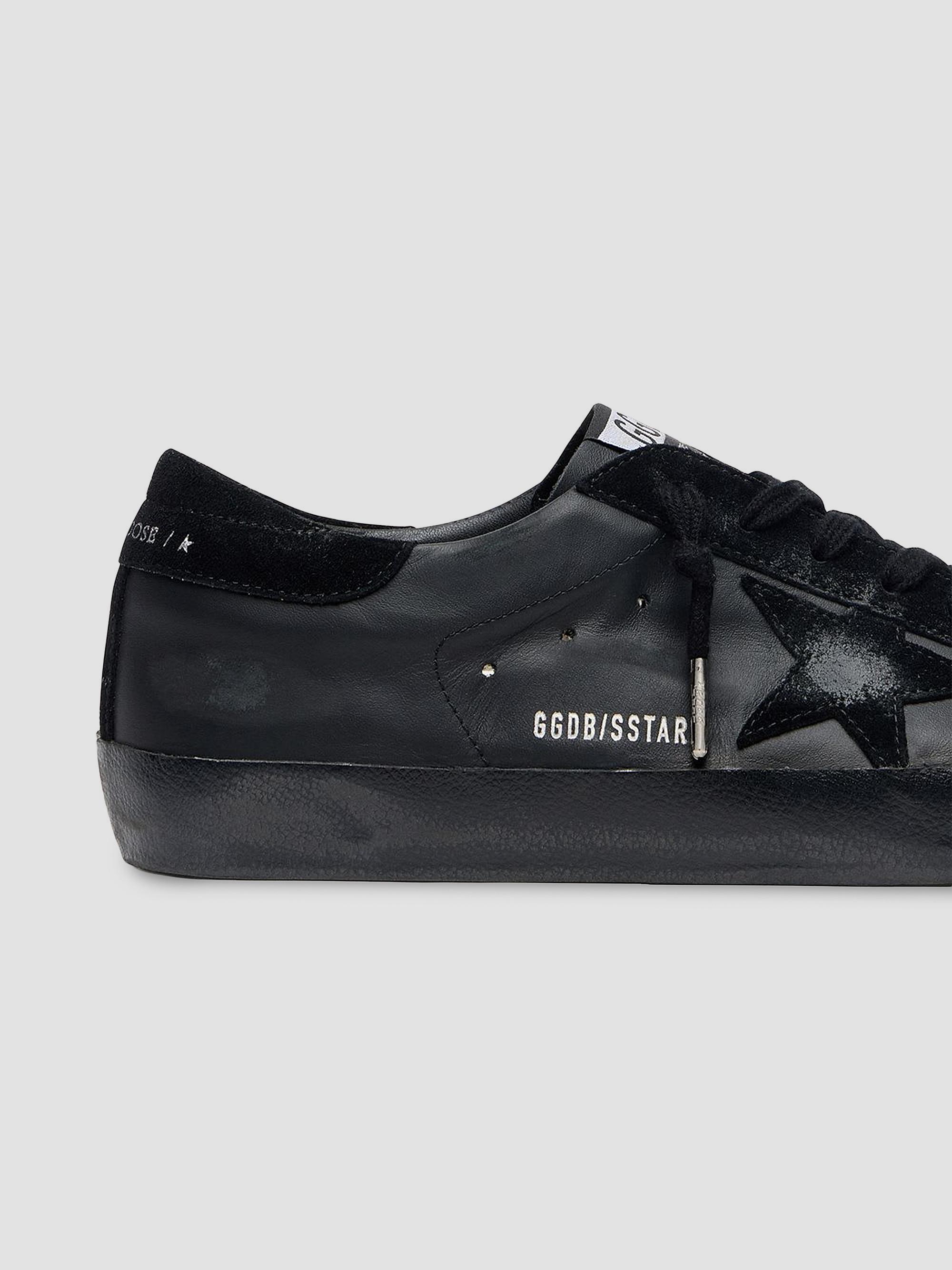 Golden Goose Men's Super-Star Leather Low-Top Sneakers - Black | Thumbnail 4