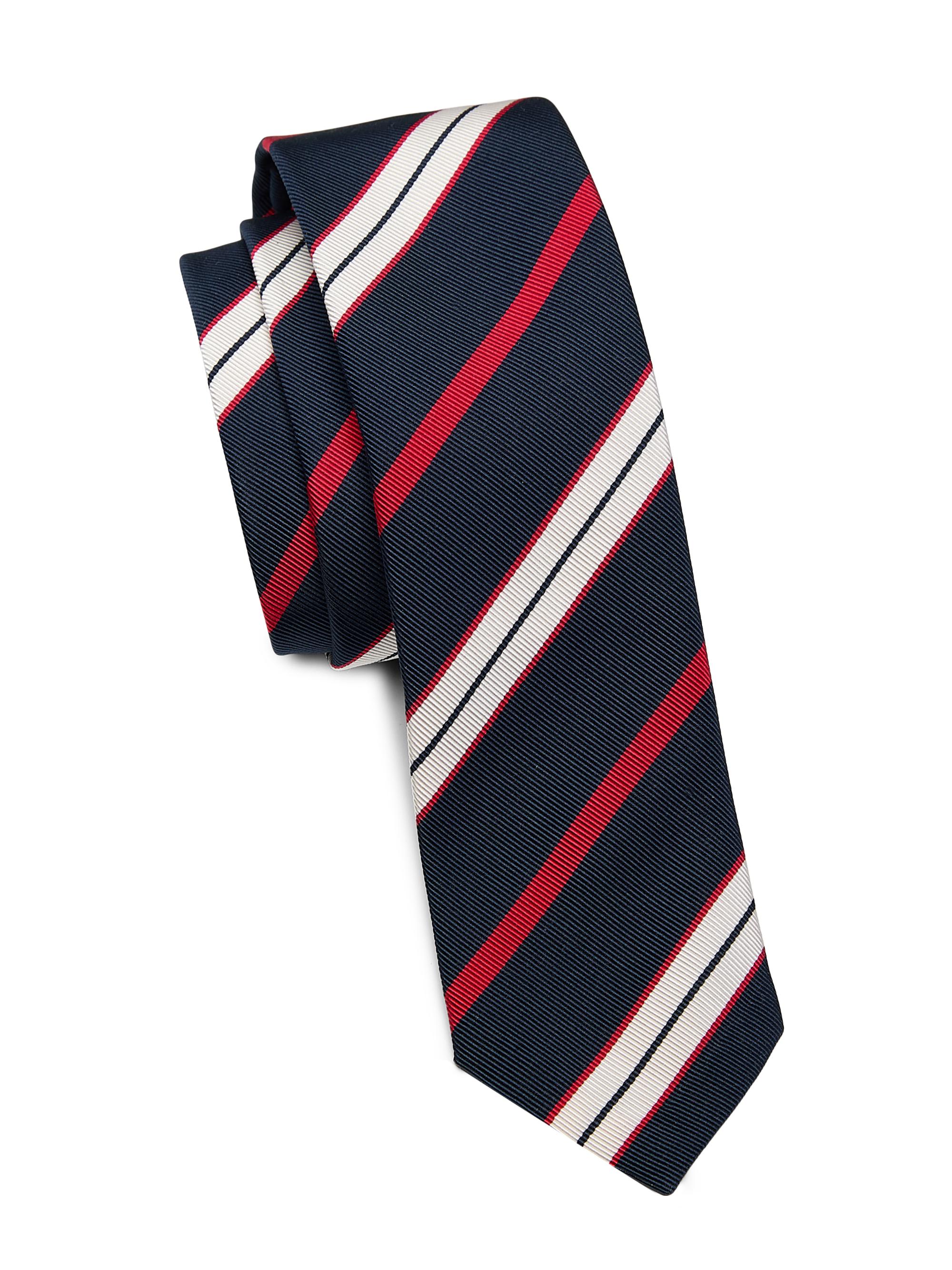 Thom Browne Men's Striped Silk-Cotton Tie - Red White Black