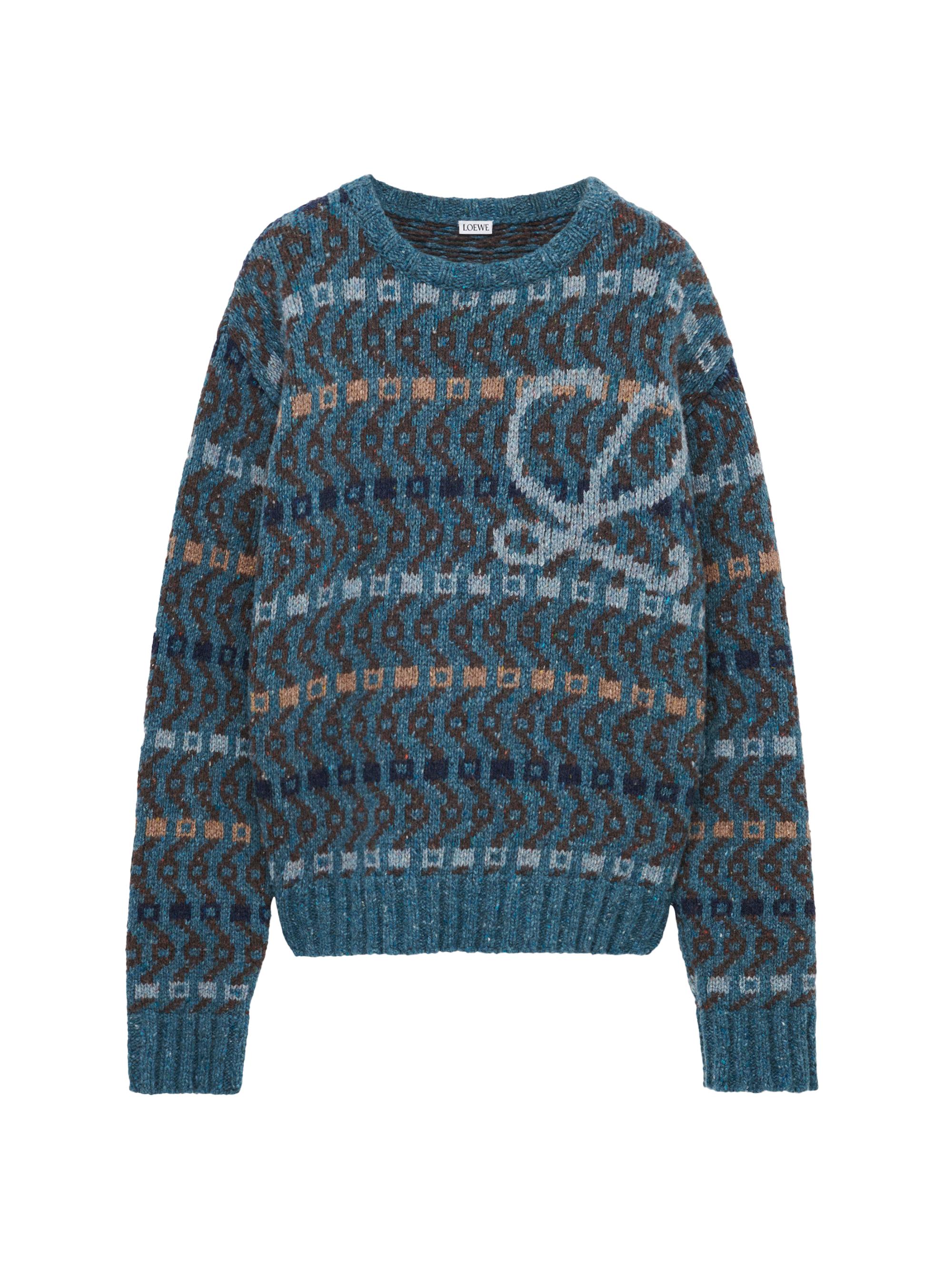 LOEWE Men's L Intarsia-Knit Crewneck Sweater - Blue Multicolor