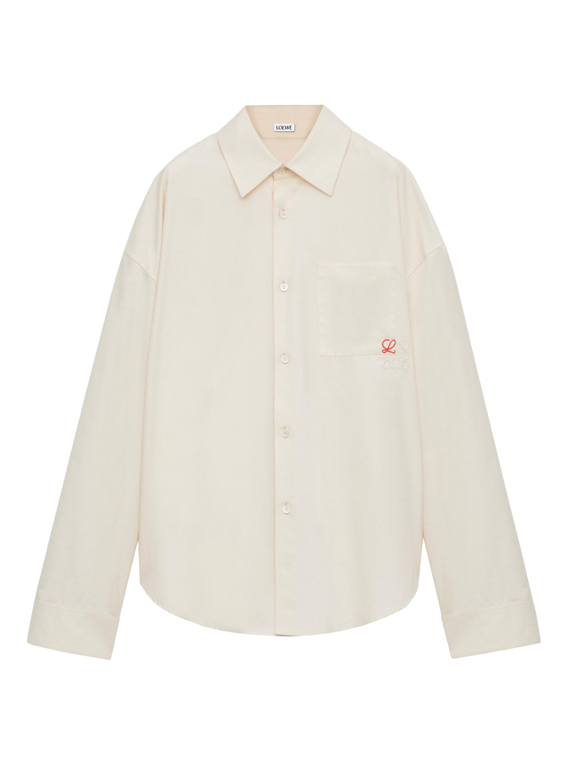 LOEWE Men's Embroidered Cotton-Blend Shirt - Ecru